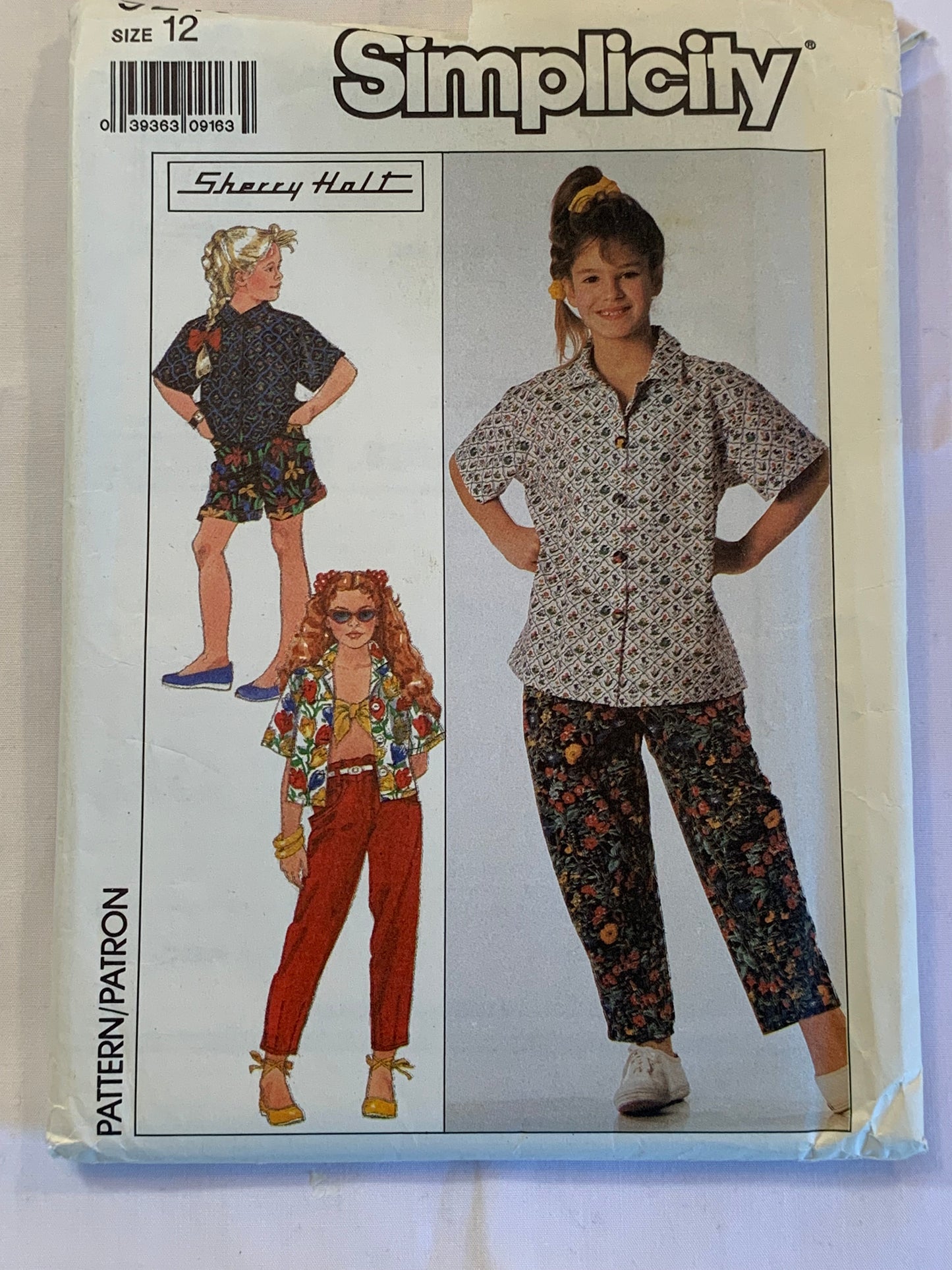 Simplicity Sewing Pattern Sherry Holt 9213 Girls' Top, Pants, Shorts, Bandeau, Sleeveless, Pockets, Elastic Waist, Short Sleeves, Button Front, Size 12, Uncut, Vintage 1989