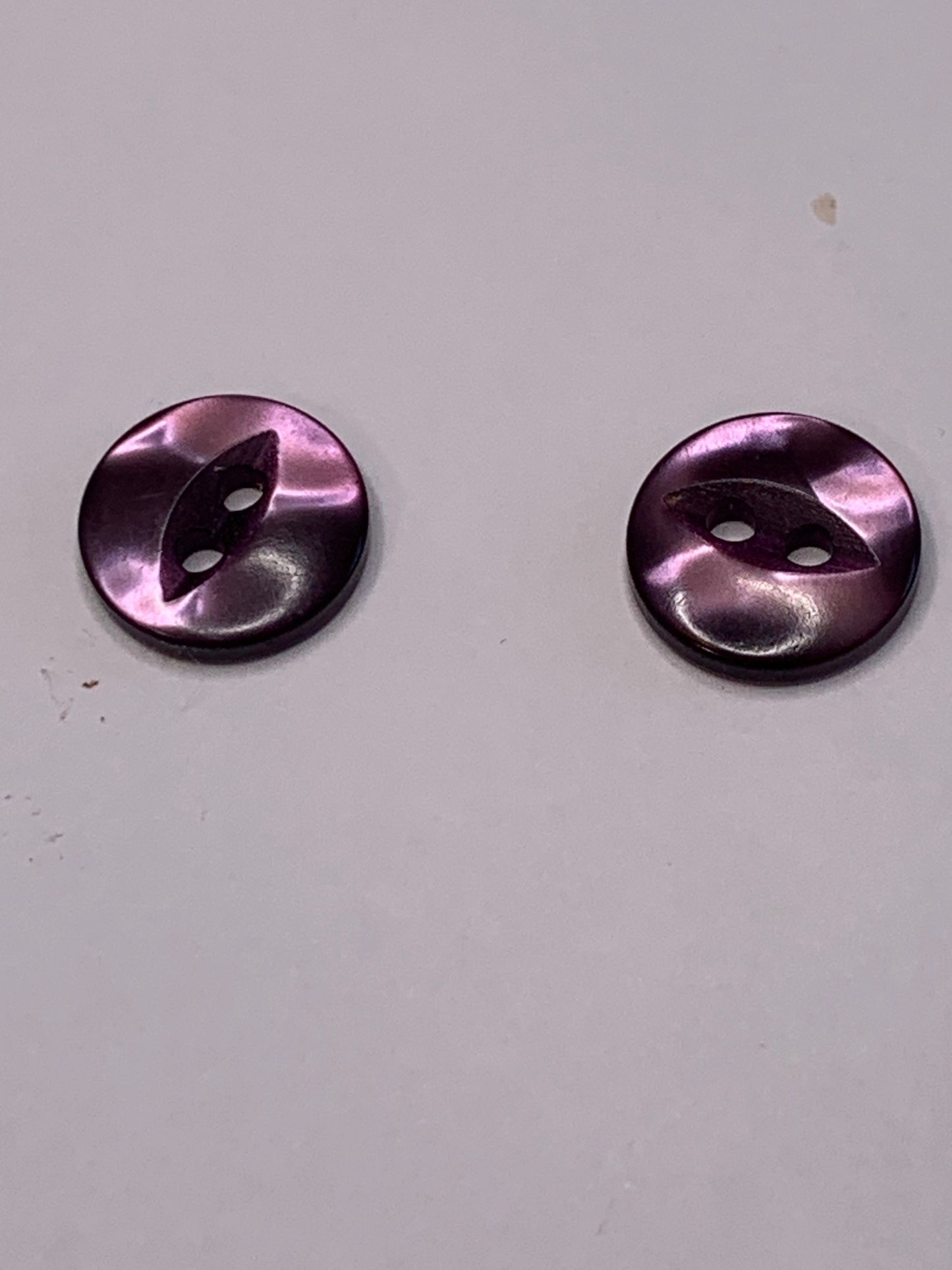 Vintage Baby/Children 2 Round Plastic Buttons, 2 Hole, Purple, 1.0 cm, New/Old Stock