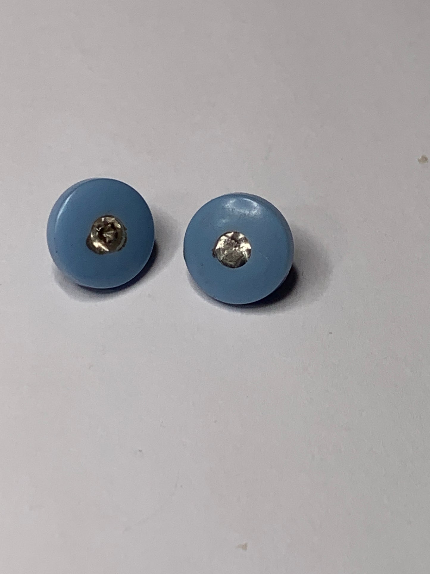 Vintage 2 Round Plastic Buttons With Clear Center, Shank, Light Blue, 1.0 cm, New/Old Stock