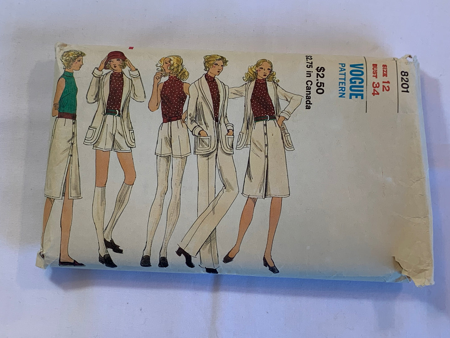 Vogue Sewing Pattern 8201 Misses' Jacket, Skirt, Top, Shorts, Pants, Pockets, Loose-Fitting, Shawl Collar, Size 12, Cut, Vintage 1984