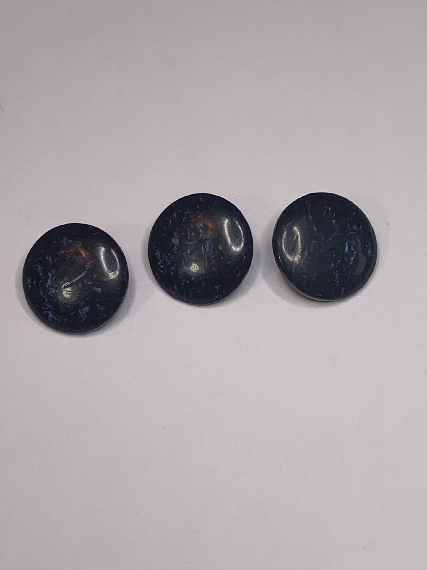 Vintage 3 Round Plastic Buttons, Flecks Design, Shank, Dark Blue, 1.5 cm, New/Old Stock