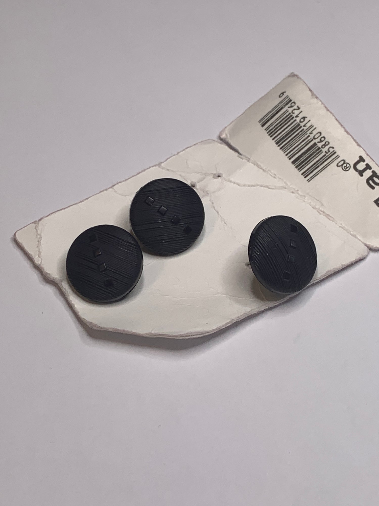 Vintage 3 Round Plastic Buttons, Shank, Blue, 1.5 cm, New/Old Stock