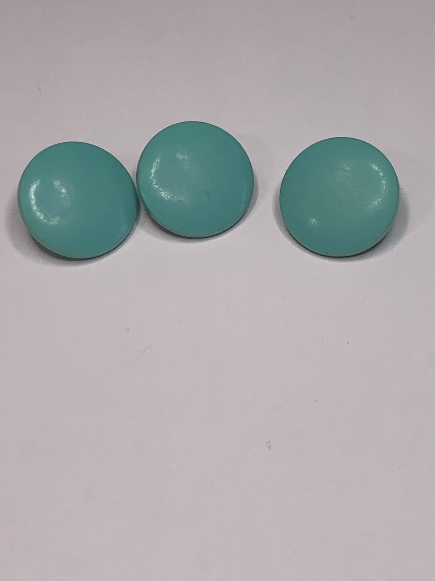 Vintage 3 Round Plastic Buttons, Shank, Turquoise Blue, 1.8 cm, New/Old Stock