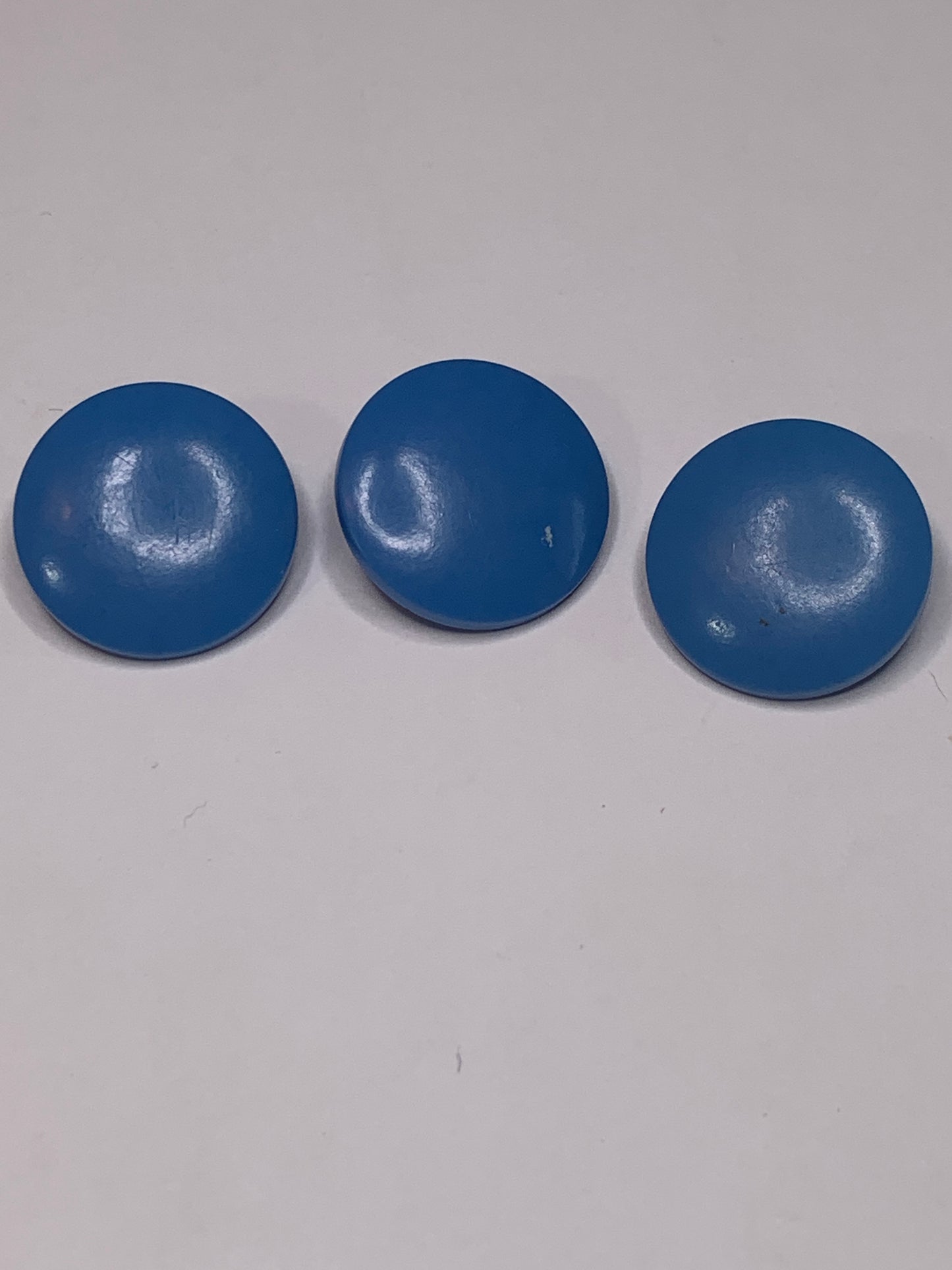 Vintage 3 Round Plastic Buttons, Shank, Medium Blue, 1.8 cm, New/Old Stock