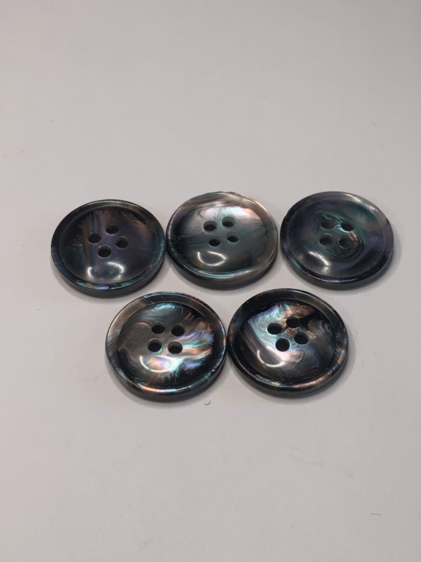 Vintage 5 Round Plastic Buttons, 4 Hole, Two Tone Blue, 2.5 cm, New/Old Stock