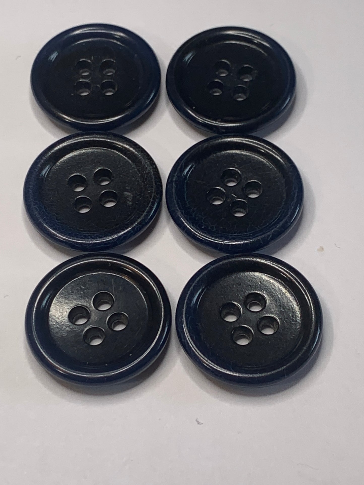 Vintage 6 Round Plastic Buttons, 4 Hole, Two Tone Blue, 2.0 cm, New/Old Stock