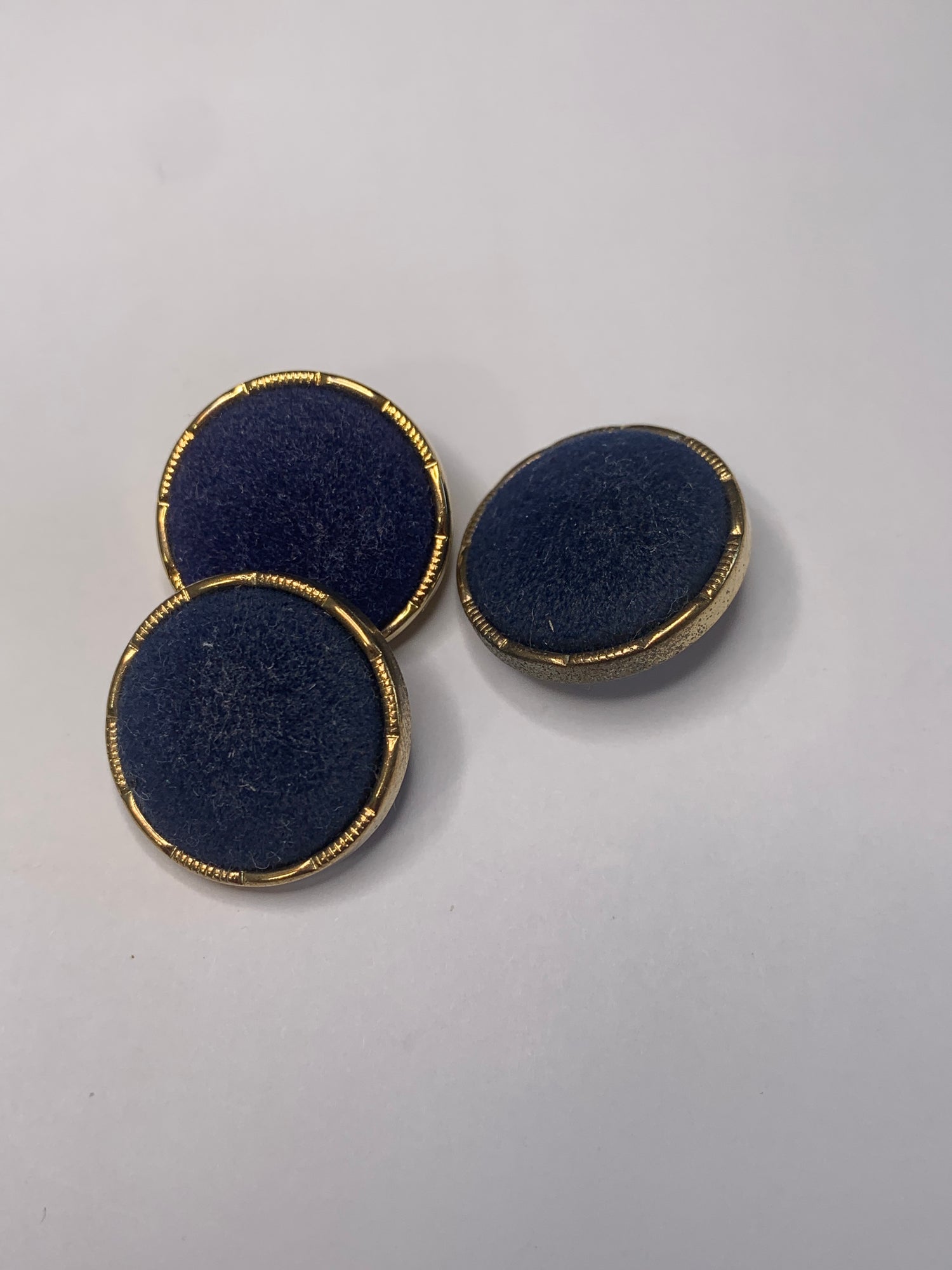Vintage 2 Round Plastic Buttons, Shank, Gold Trim/Blue, 2.0 cm, New/Old Stock