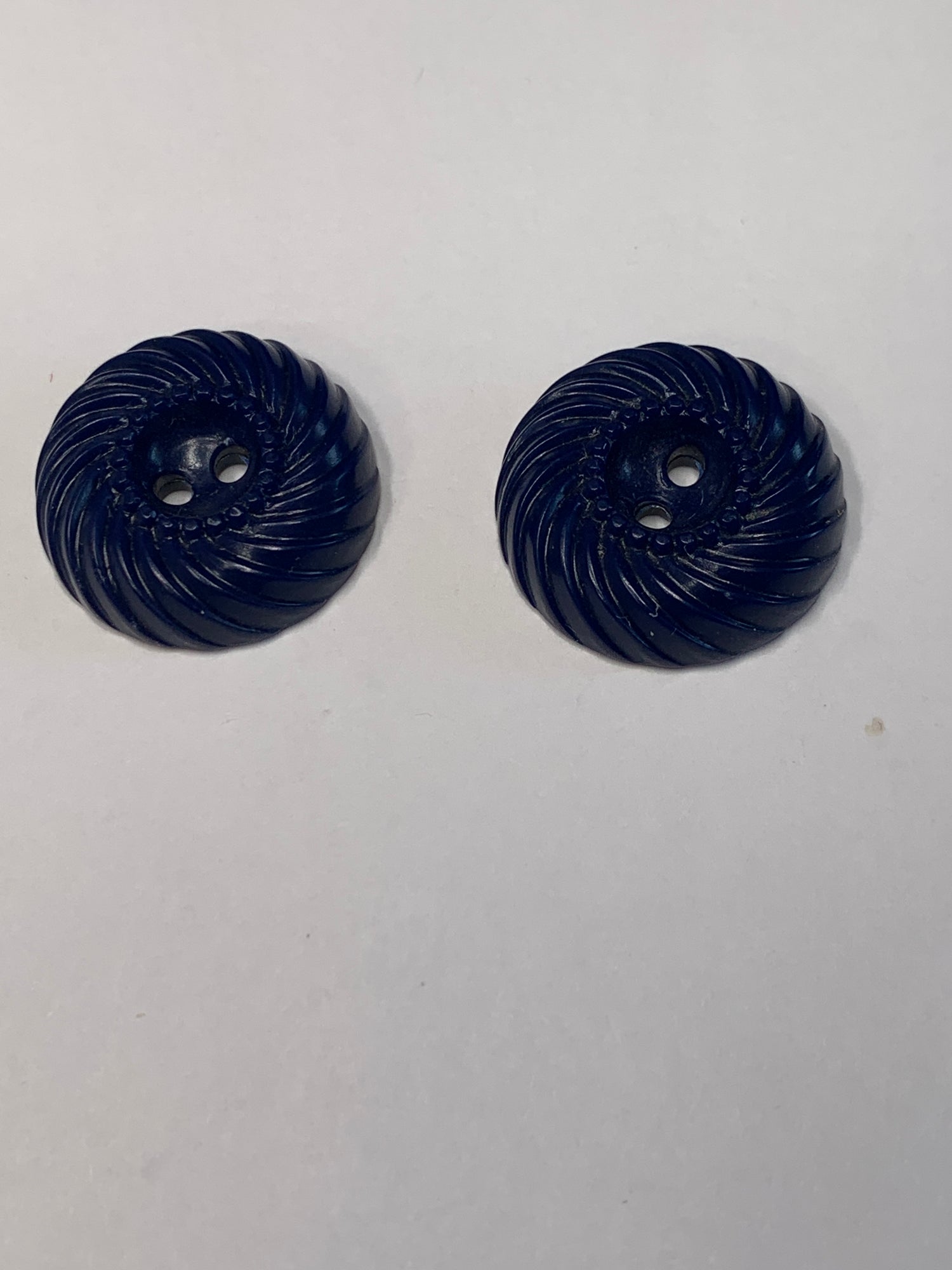 Vintage 2 Round Plastic Buttons, Swirl Design, 2 Holes, Blue, 1.8 cm, New/Old Stock