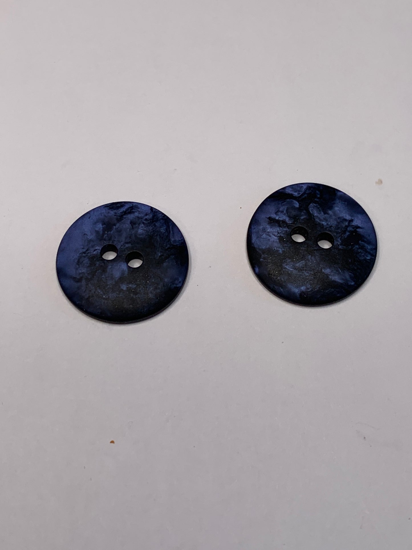 Vintage 2 Round Plastic Buttons, 2 Holes, Two Toned Blue, 1.8 cm, New/Old Stock