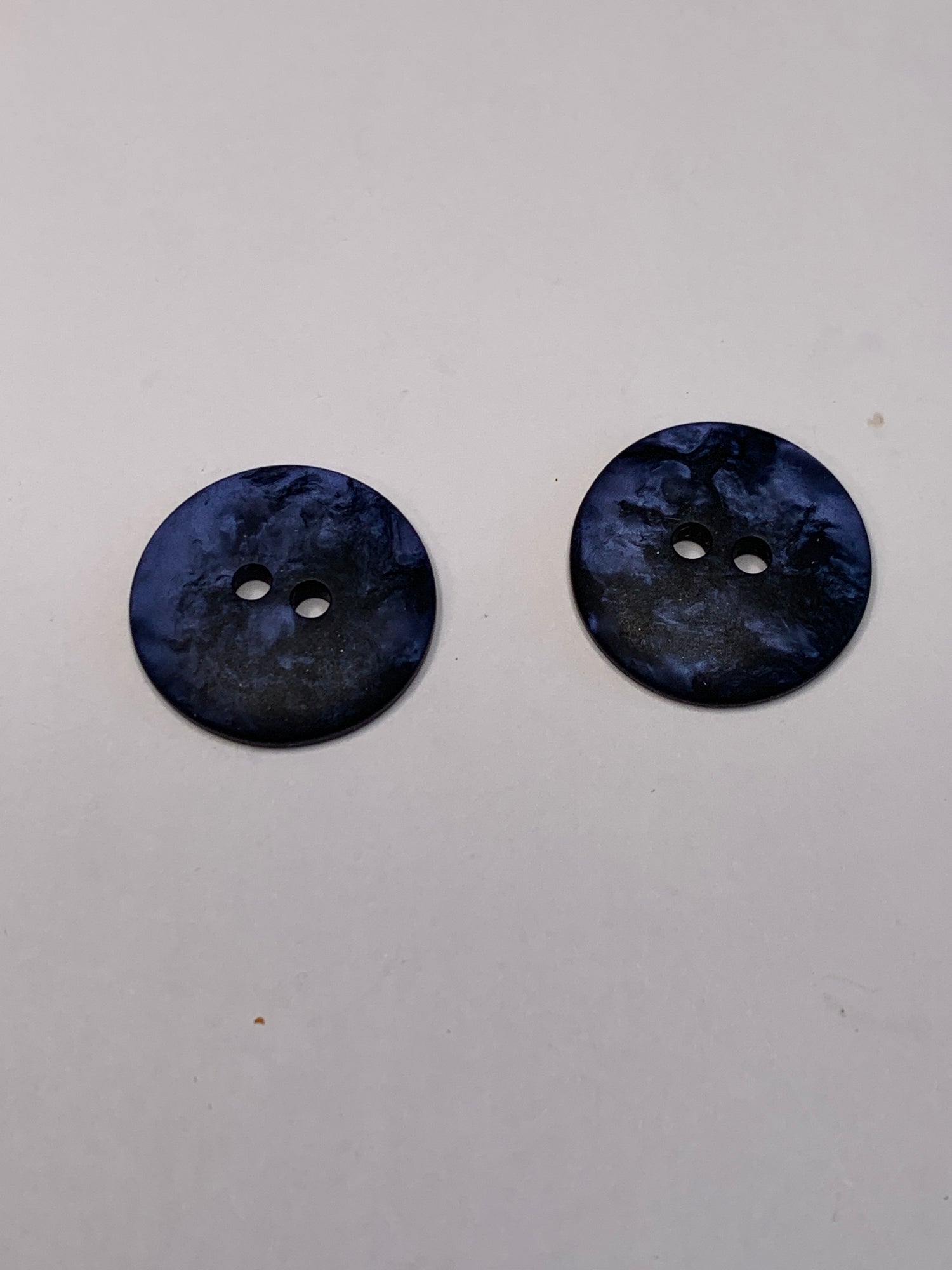 Vintage 2 Round Plastic Buttons, 2 Holes, Two Toned Blue, 1.8 cm, New/Old Stock