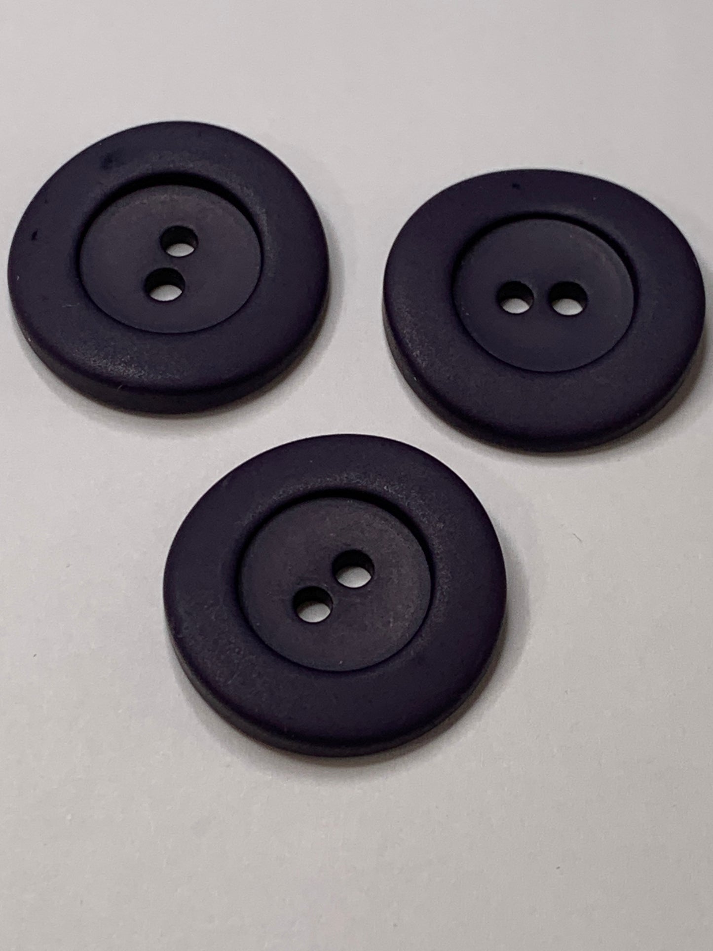 Vintage 3 Round Plastic Buttons, 2 Holes, Blue, 2.2 cm, New/Old Stock