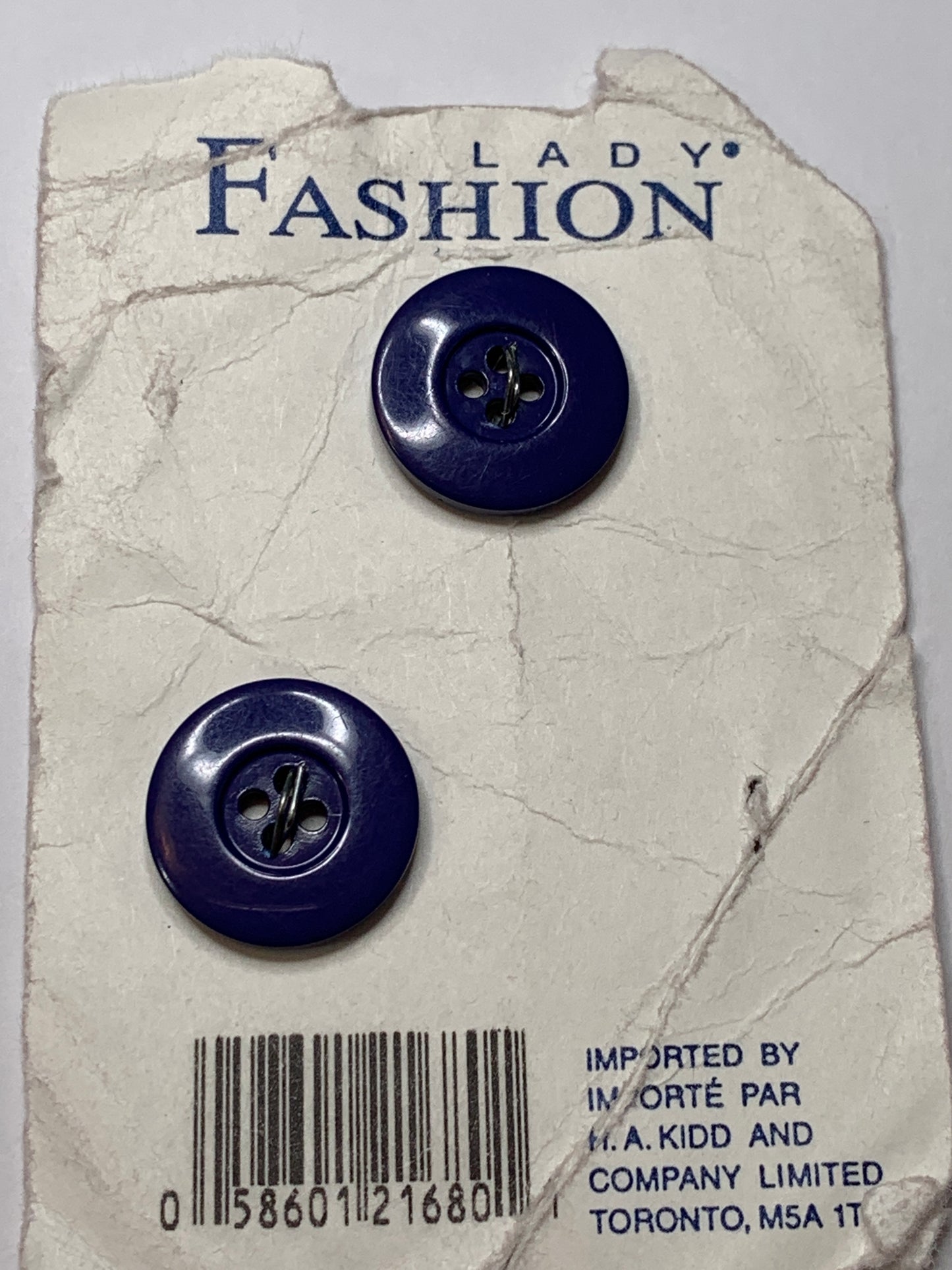 Vintage 4 Round Plastic Buttons, 4 Holes, Blue, 1.5 cm, New/Old Stock
