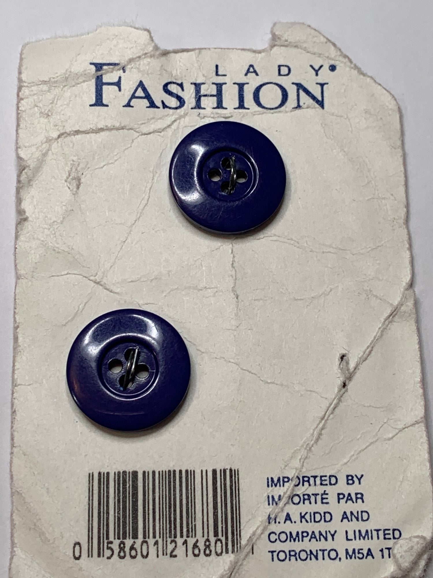 Vintage 4 Round Plastic Buttons, 4 Holes, Blue, 1.5 cm, New/Old Stock