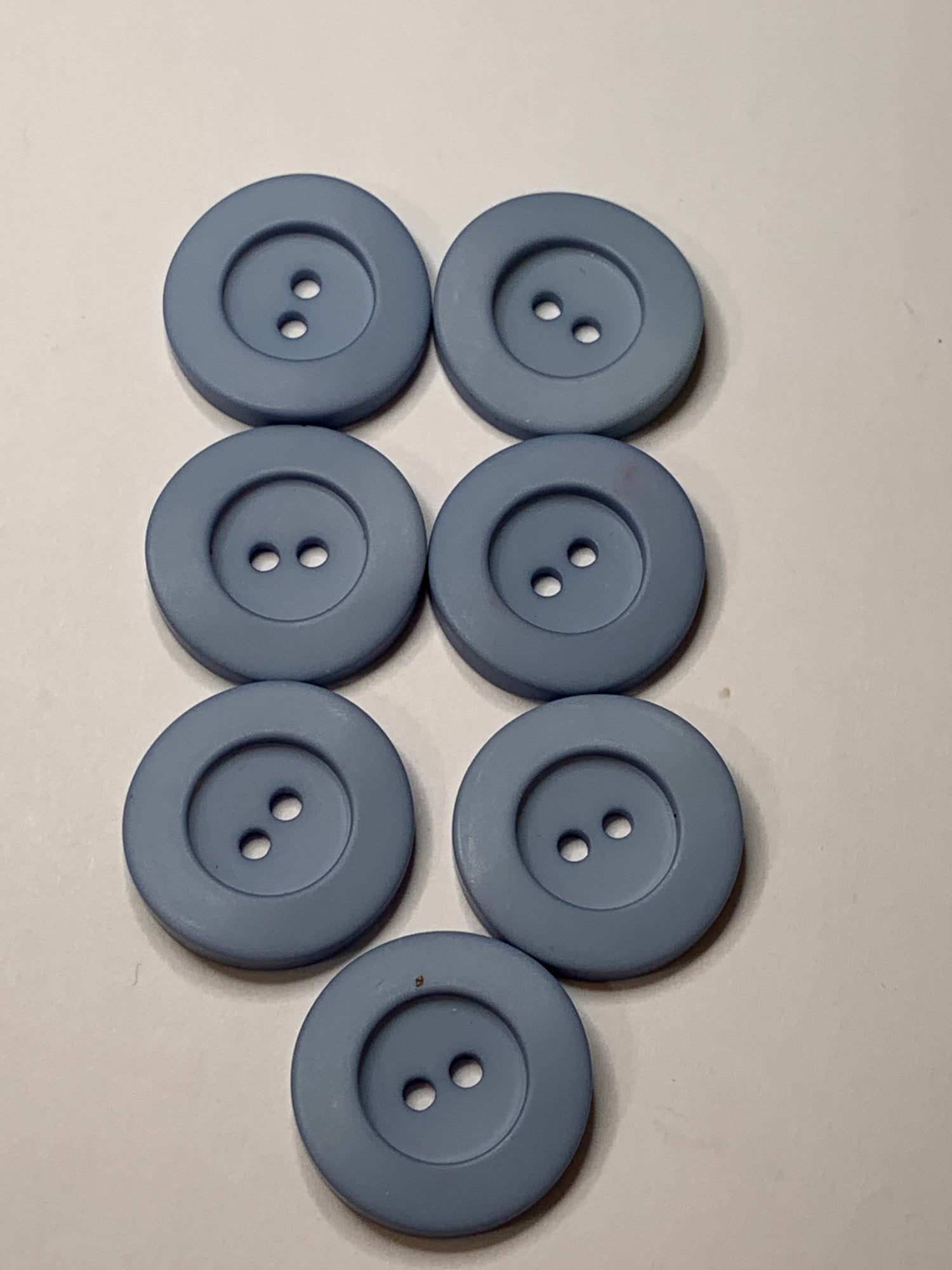 Vintage 7 Round Plastic Buttons, 2 Holes, Blue, 2.0 cm, New/Old Stock