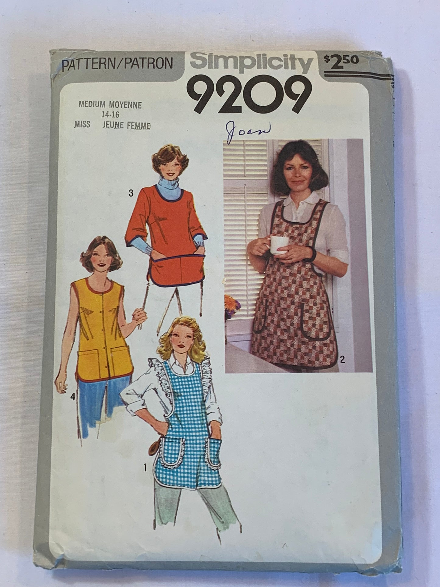Simplicity Sewing Pattern 9209 Misses' Aprons, Pockets, Tie Ends, Button Back/Front, Over The Head, Size 14-16, Cut, Vintage 1979