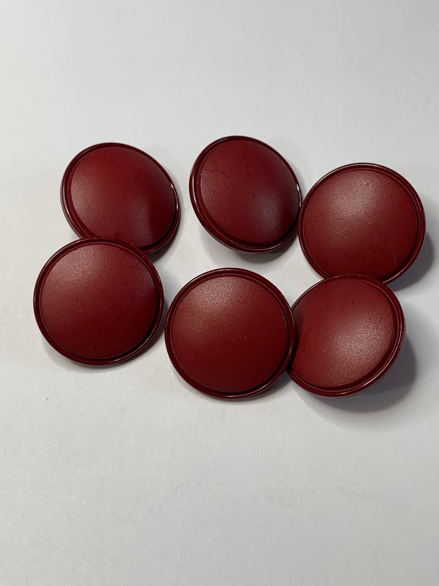 Vintage 6 Round Plastic Buttons, Shank, Red, 2.0 cm, New/Old Stock