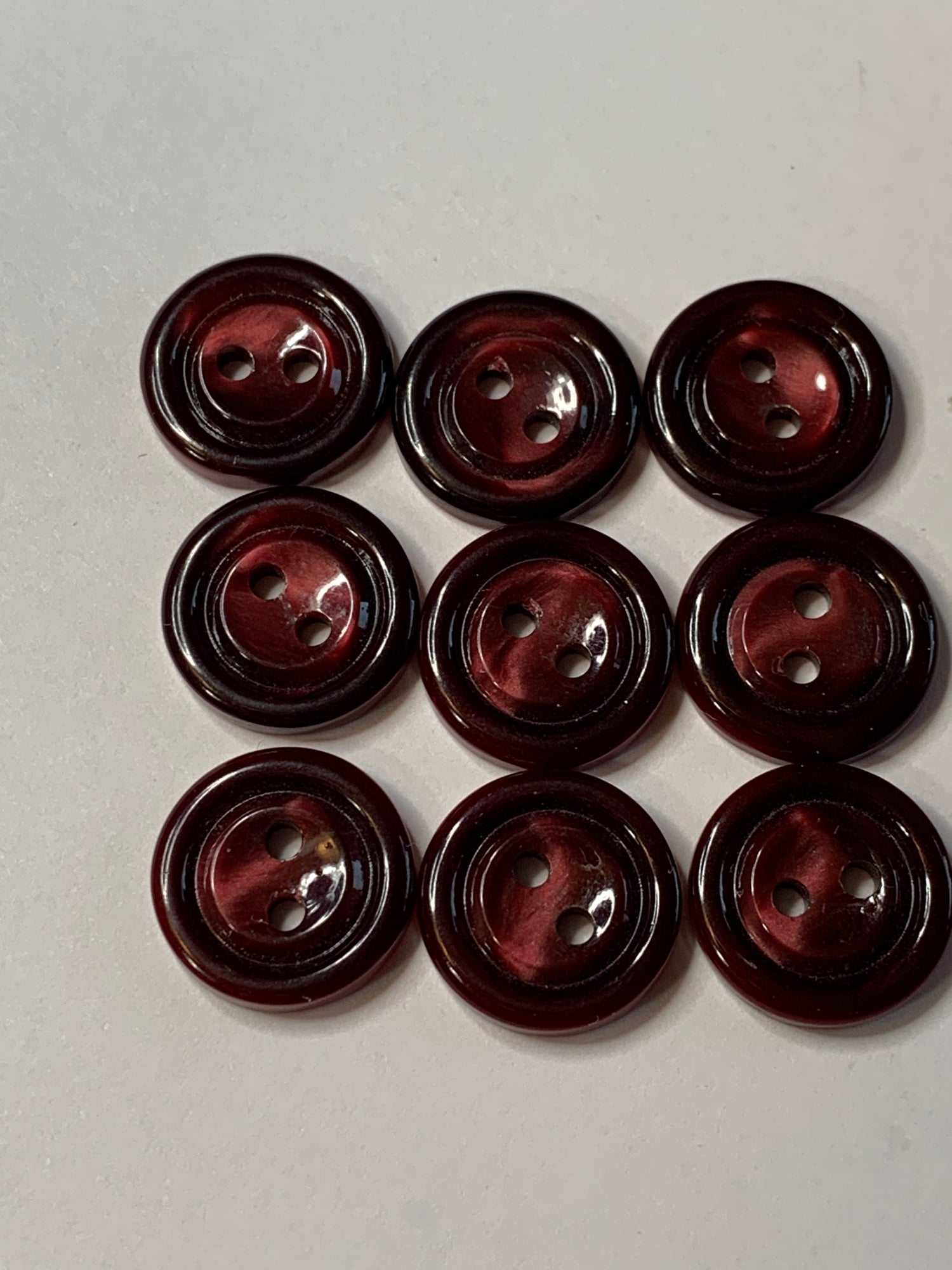 Vintage 9 Round Plastic Buttons, Two Hole, Red, 1.5 cm, New/Old Stock