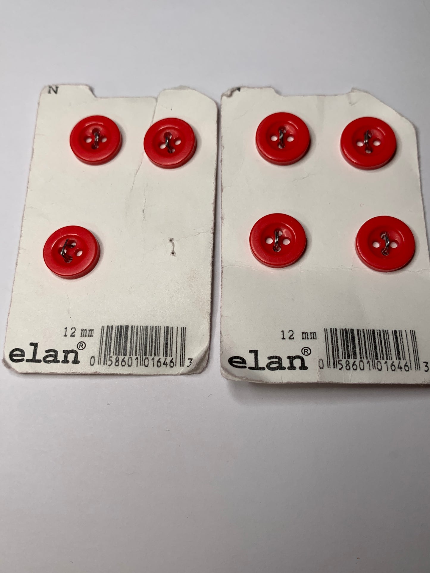 Vintage 7 Round Plastic Buttons, Four Hole, Red, 1.2 cm, New/Old Stock