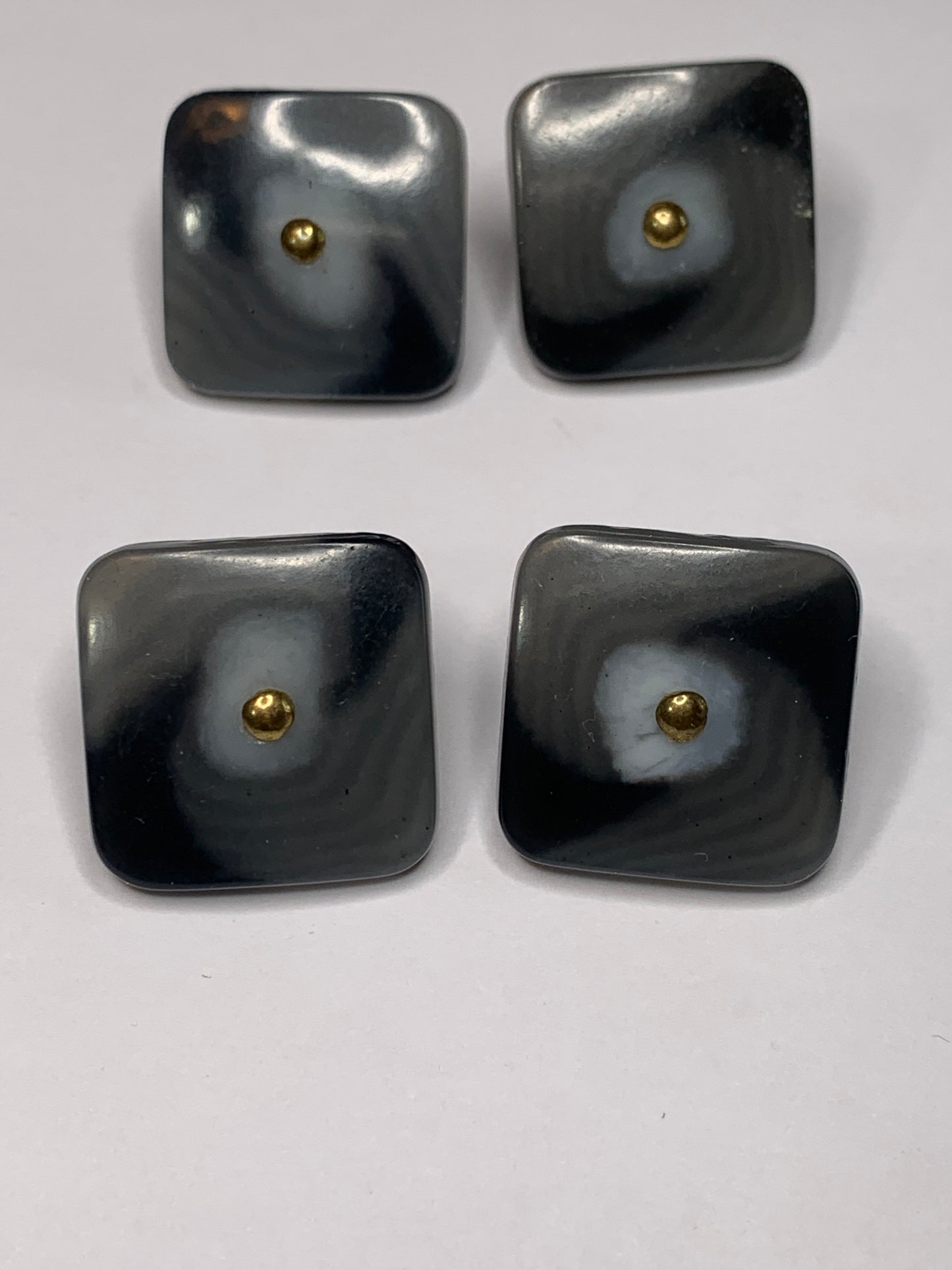Vintage 4 Square Plastic Buttons, Shank, Grey, 2.0 cm, New/Old Stock