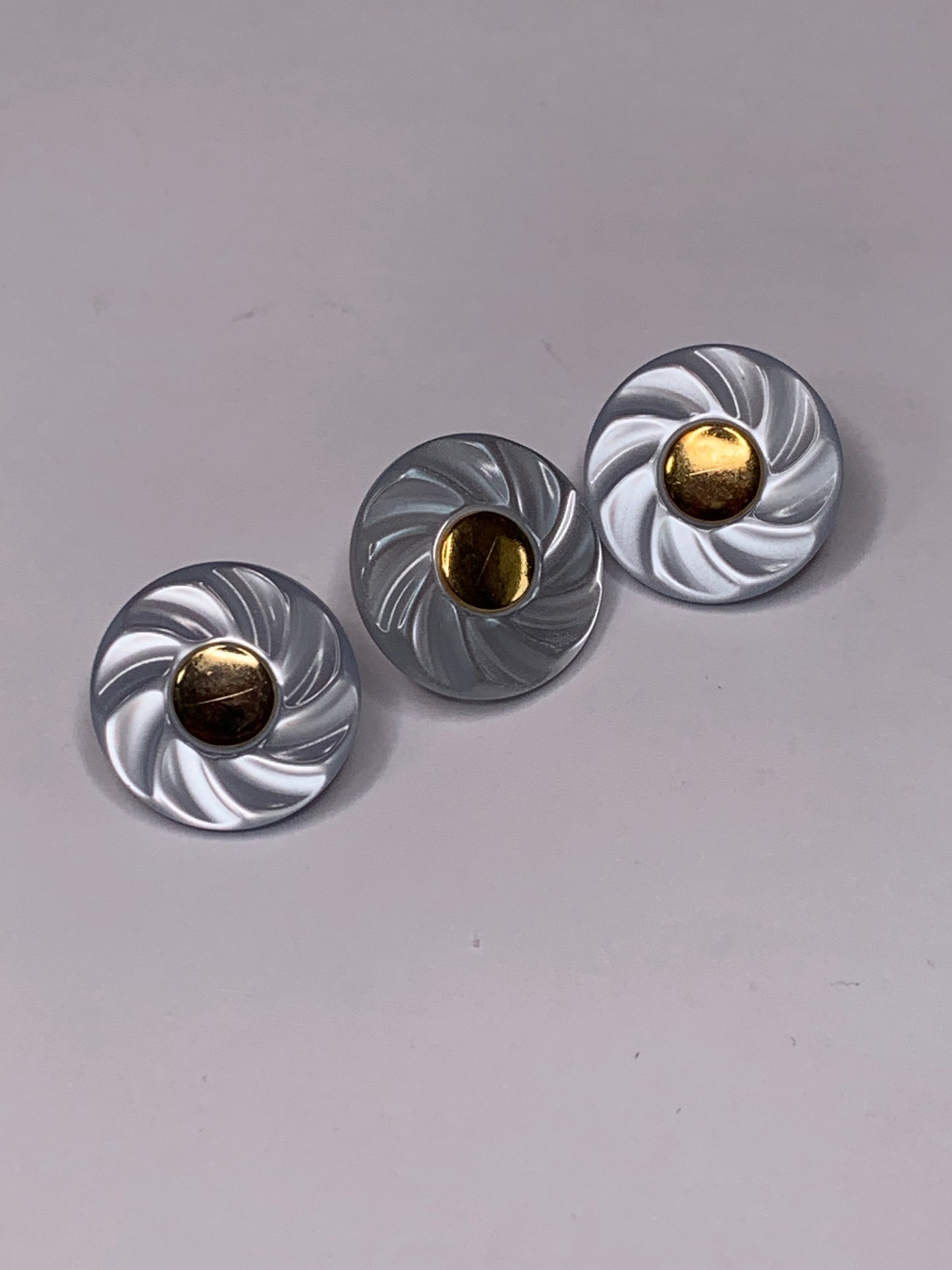 Vintage 3 Round Plastic Buttons, Shank, Gold Center Grey, 1.5 cm, New/Old Stock