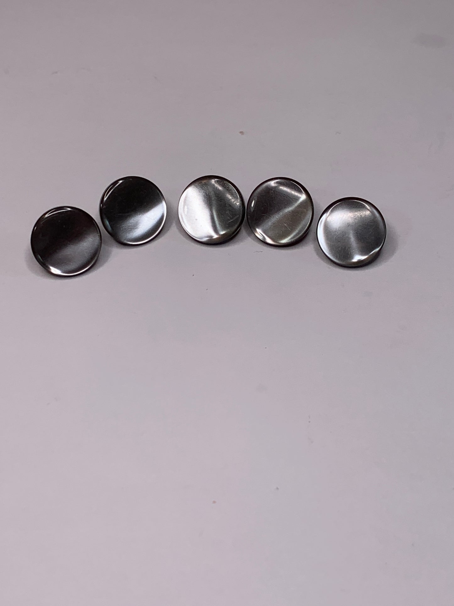Vintage 5 Round Plastic Buttons, Shank,  Grey, 1.0 cm, New/Old Stock