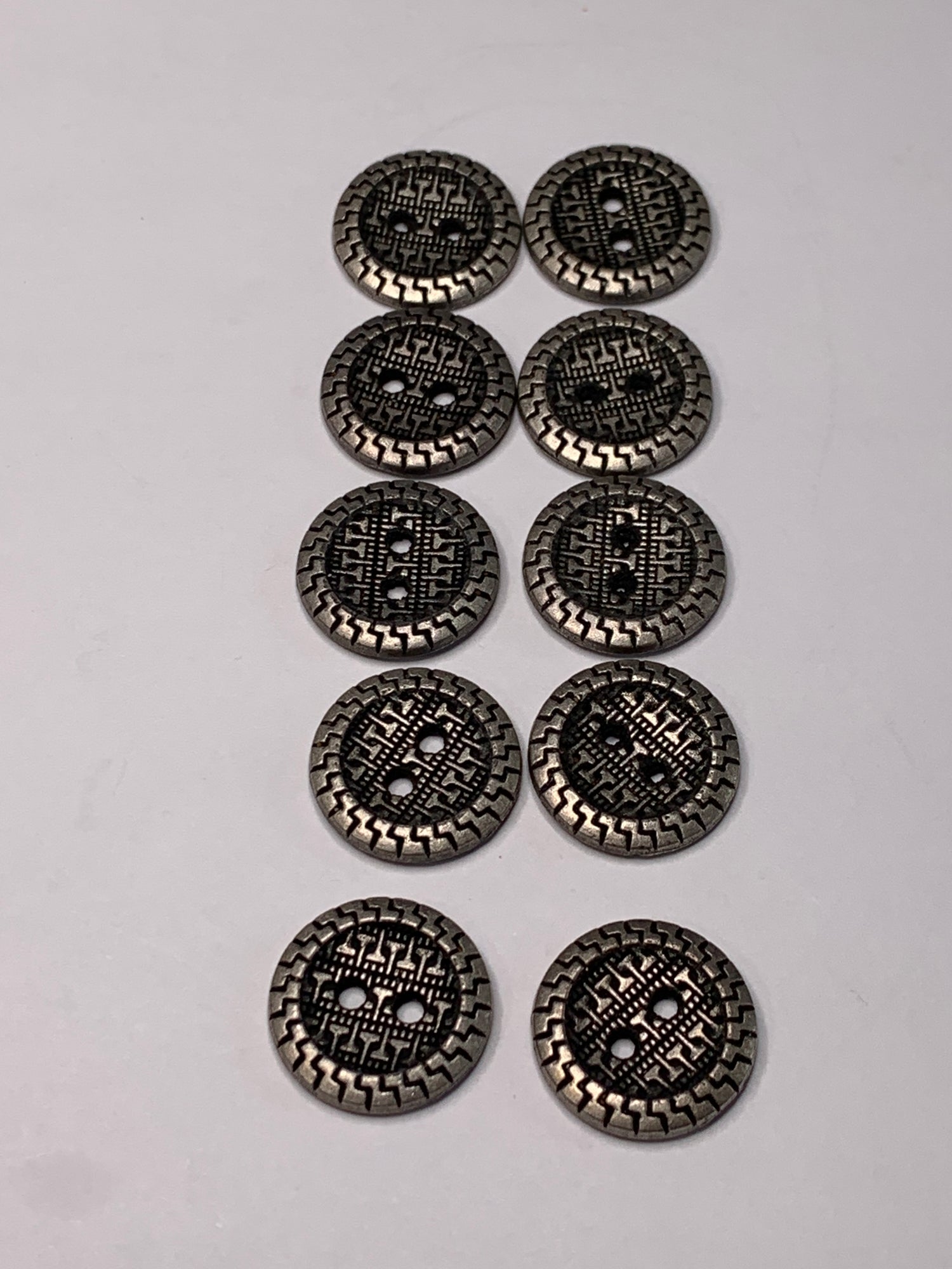 Vintage 10 Round Plastic Buttons, Two Holes, Grey, 1.5 cm, New/Old Stock