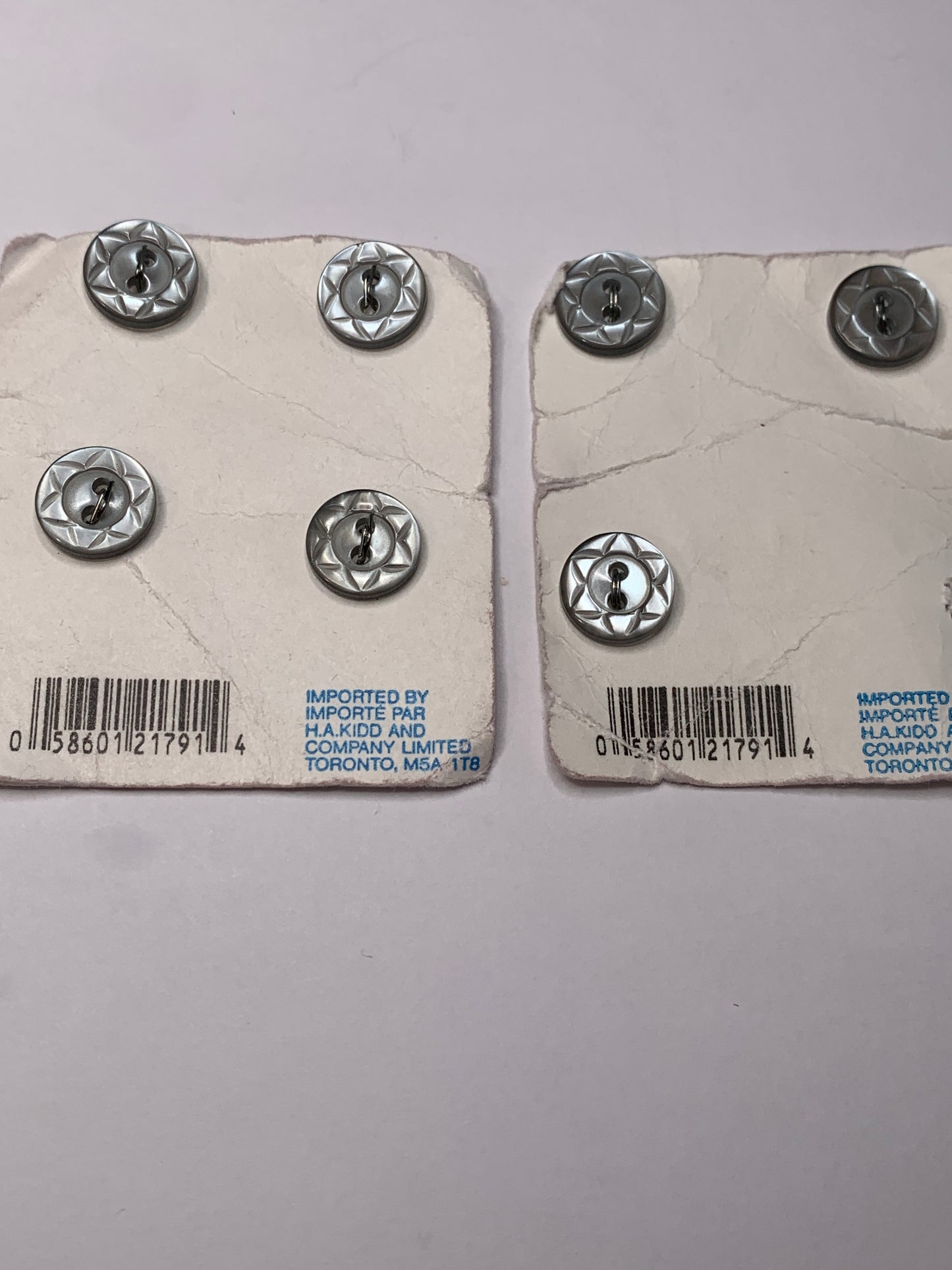 Vintage 7 Round Plastic Buttons, Two Holes, Grey, 2.0 cm, New/Old Stock
