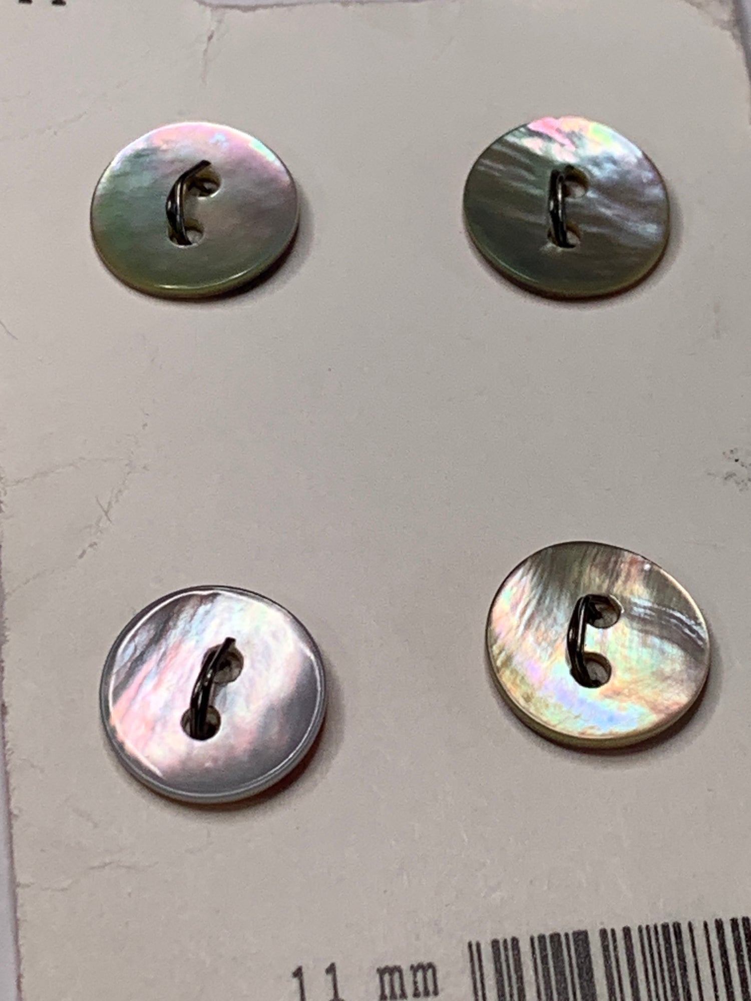 Vintage 4 Round Plastic Buttons, Two Holes, Grey, 1.2 cm, New/Old Stock