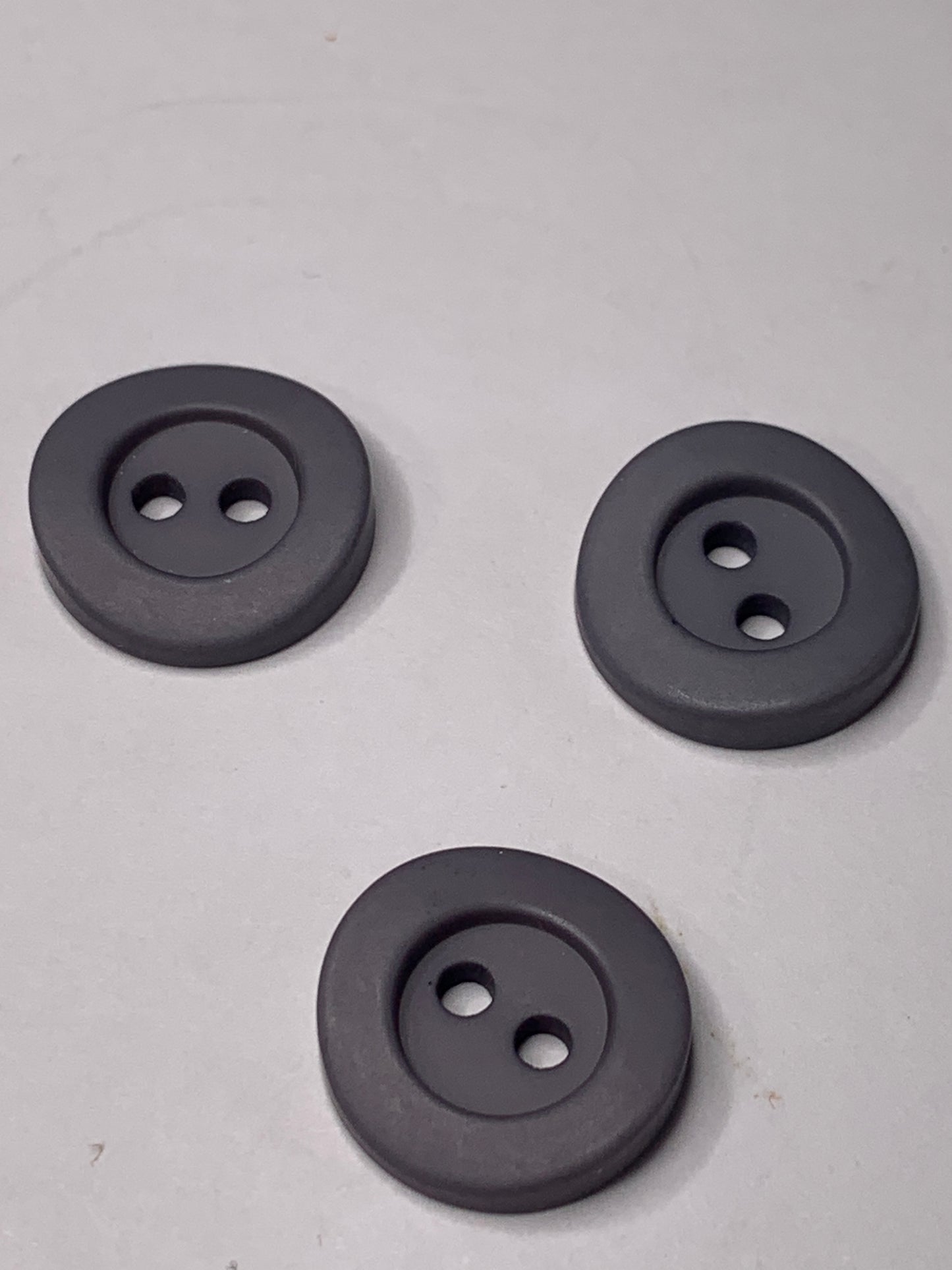 Vintage 3 Round Plastic Buttons, Two Holes, Grey, 1.5 cm, New/Old Stock