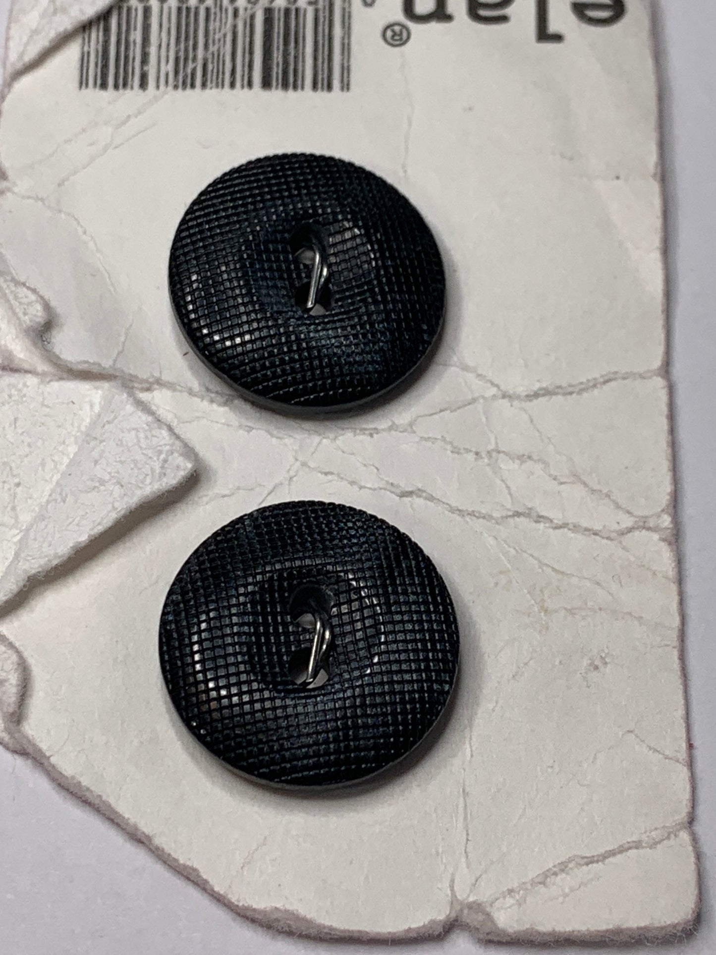 Vintage 2 Round Plastic Buttons, Two Holes, Grey, 1.8 cm, New/Old Stock