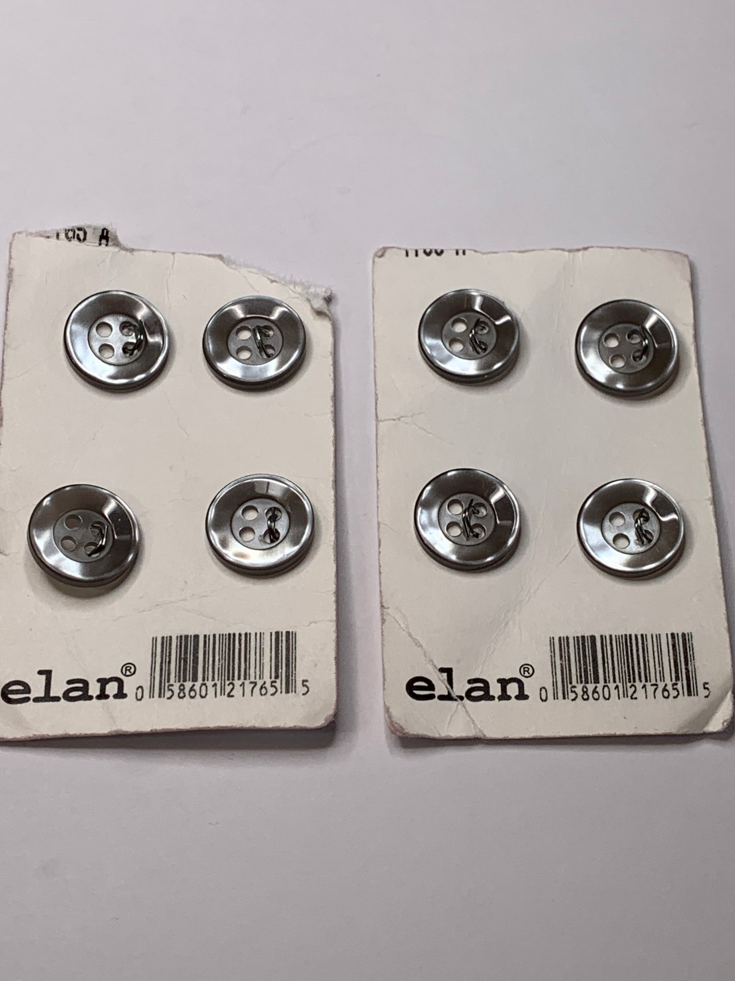 Vintage 8 Round Plastic Buttons, Four Holes, Grey, 1.2 cm, New/Old Stock