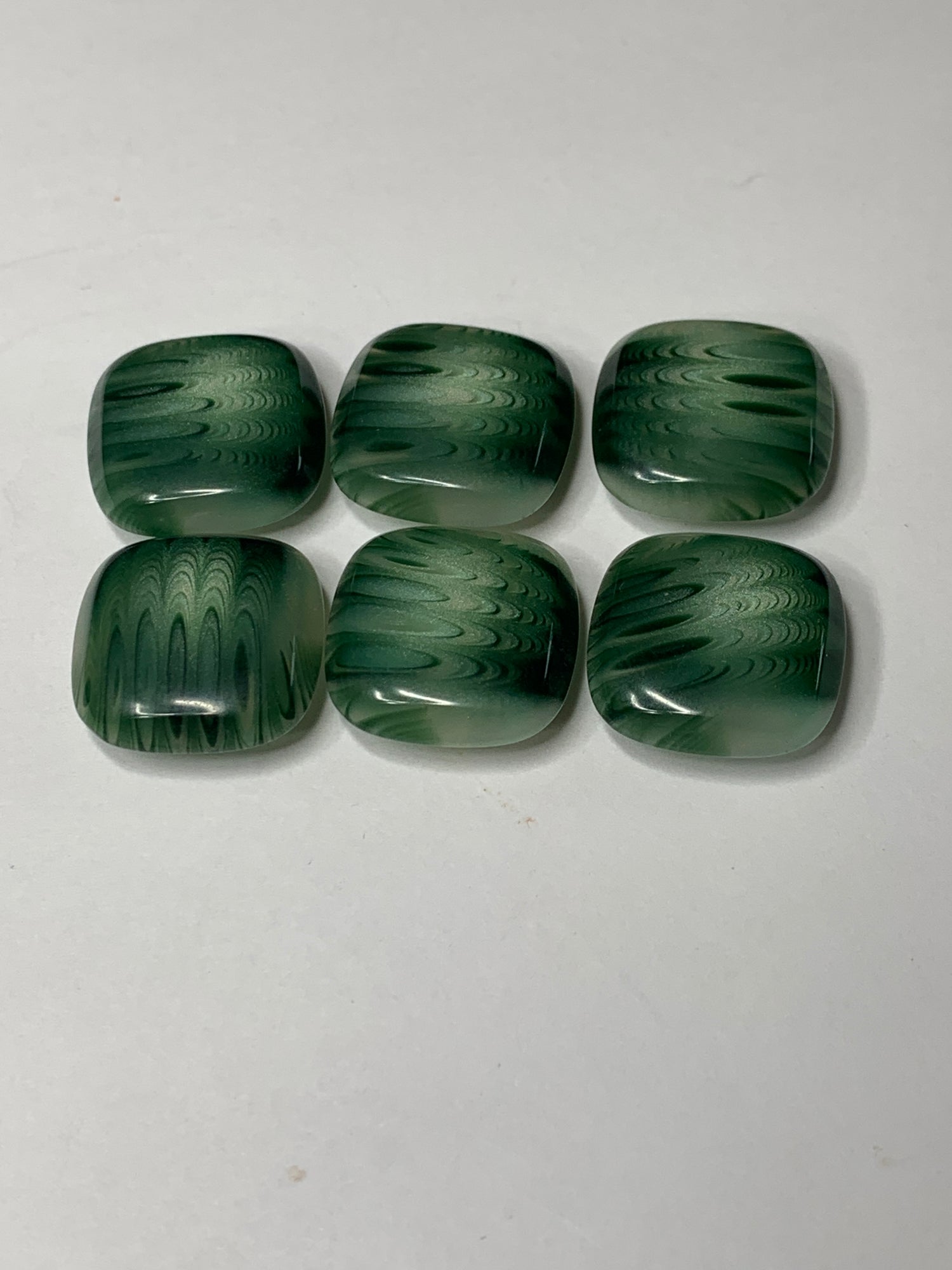 Vintage 6 Square Plastic Buttons, Shank, Green, 1.5 cm, New/Old Stock