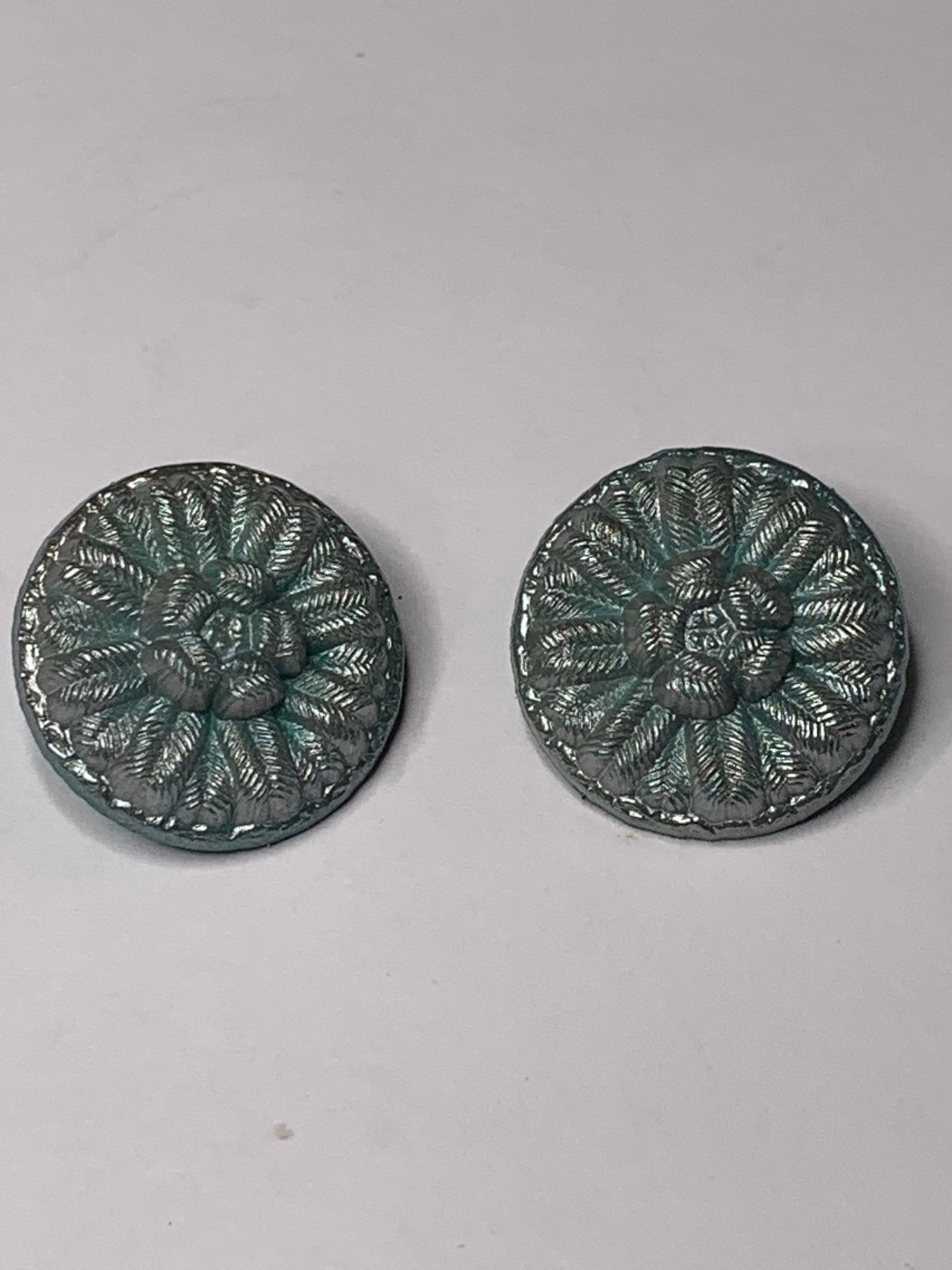 Vintage 2 Round Plastic Buttons, Shank, Green, 2.0 cm, New/Old Stock