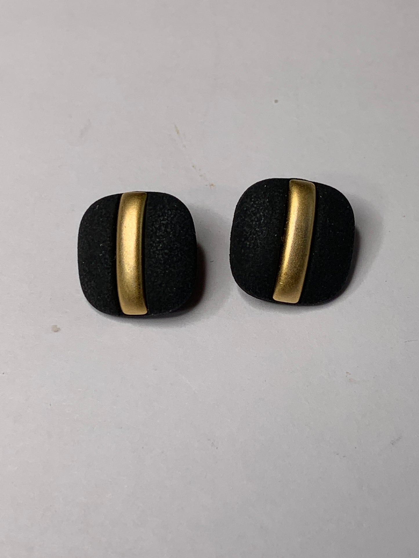 Vintage 2 Square Plastic Buttons, Shank, Gold/Green, 1.5 cm, New/Old Stock
