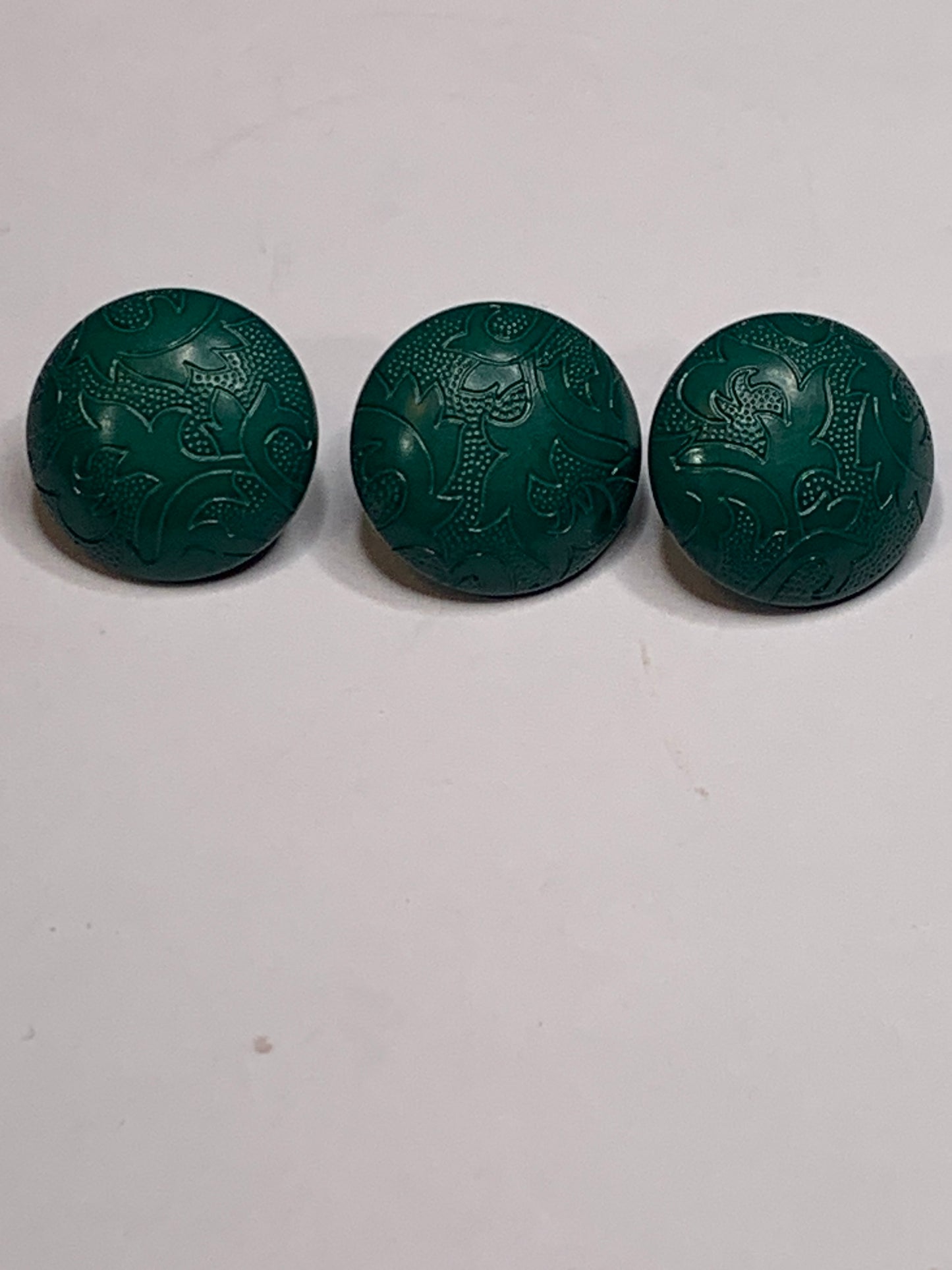 Vintage 3 Abstract Design Round Plastic Buttons, Shank, Green, 1.5 cm, New/Old Stock