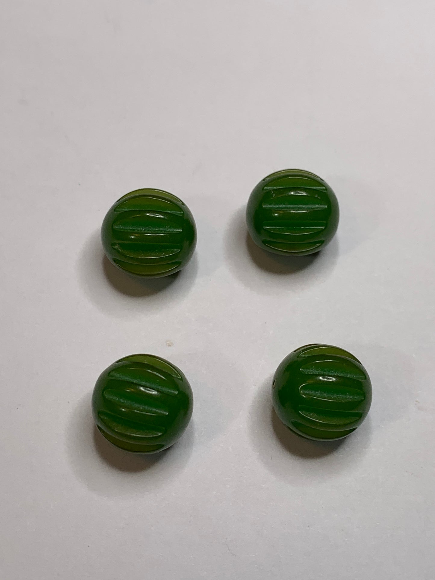 Vintage 4 Round Plastic Buttons, Shank, Green, 1.0 cm, New/Old Stock