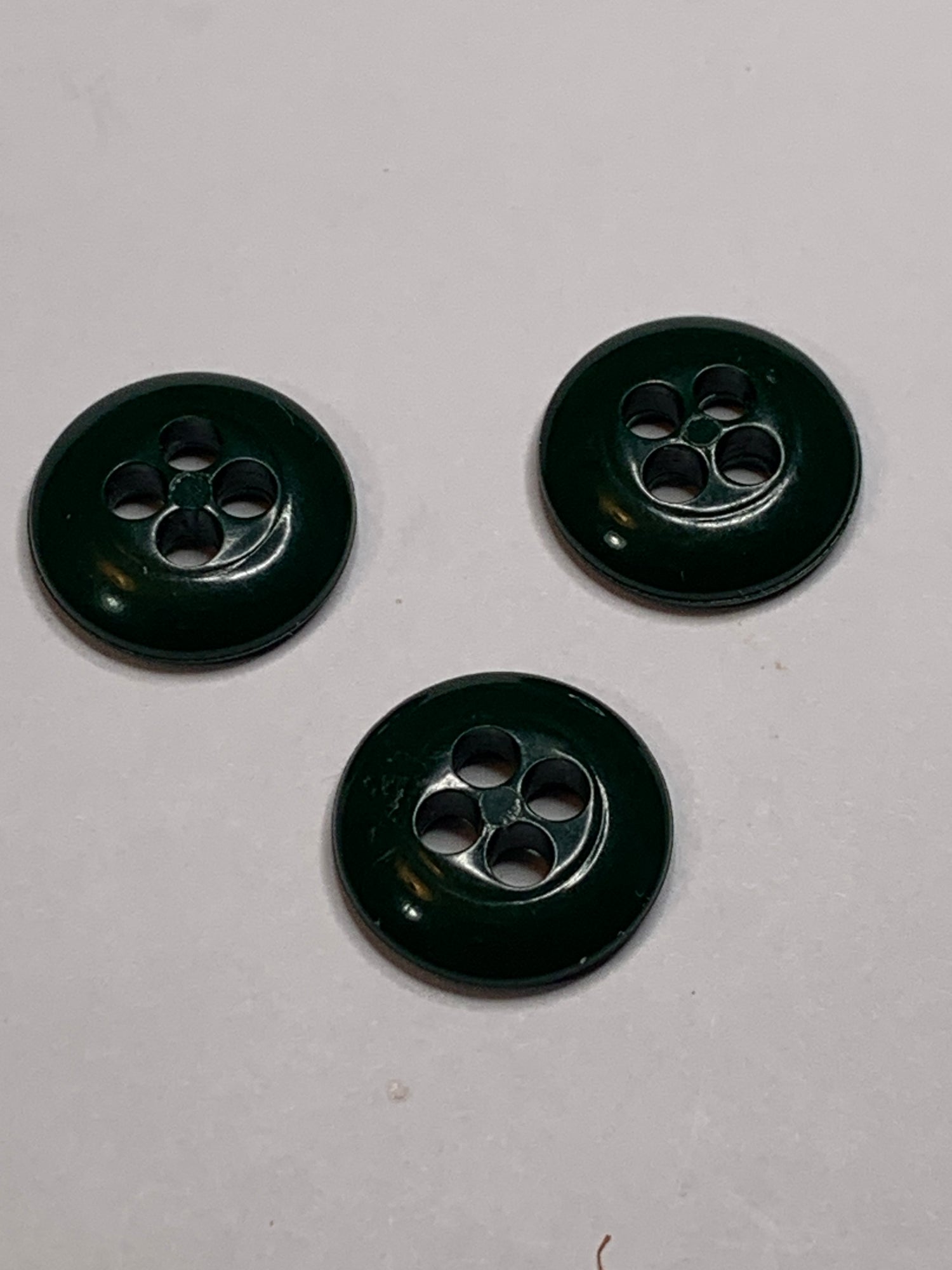 Vintage 3 Round Plastic Buttons, 4 Holes, Green, 1.5 cm, New/Old Stock