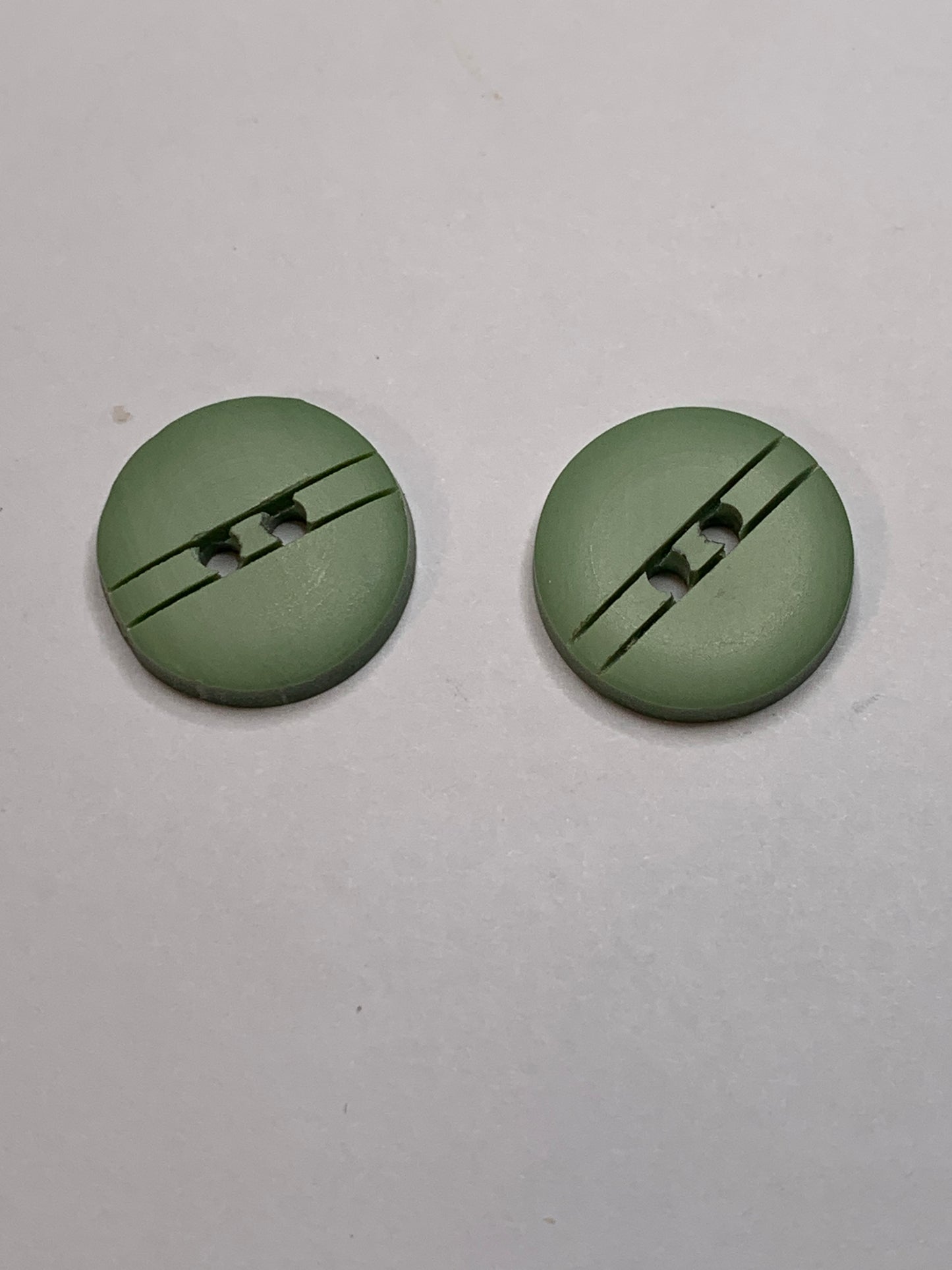 Vintage 2 Round Plastic Buttons, 2 Holes, Green, 1.5 cm, New/Old Stock
