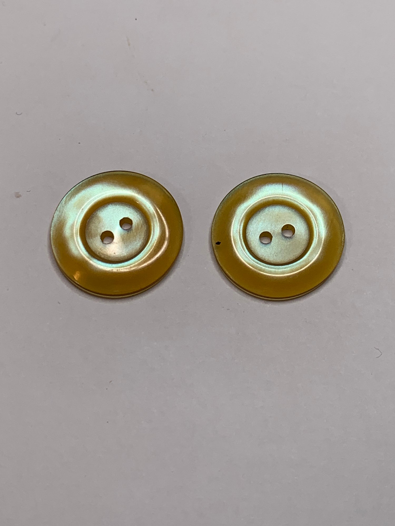 Vintage 2 Round Plastic Buttons, 2 Holes, Green, 2.0 cm, New/Old Stock