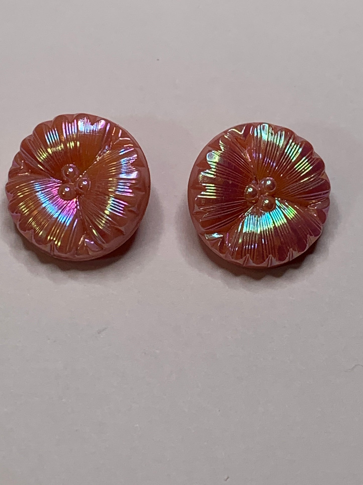 Vintage 2 Round Plastic Buttons, Shank, Pink, 2.0 cm, New/Old Stock