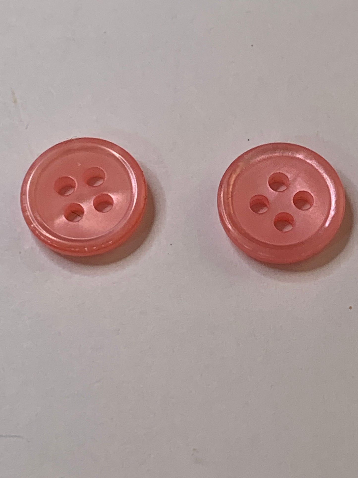 Vintage 2 Round Plastic Buttons, 4 Holes, Pink, 1.2 cm, New/Old Stock