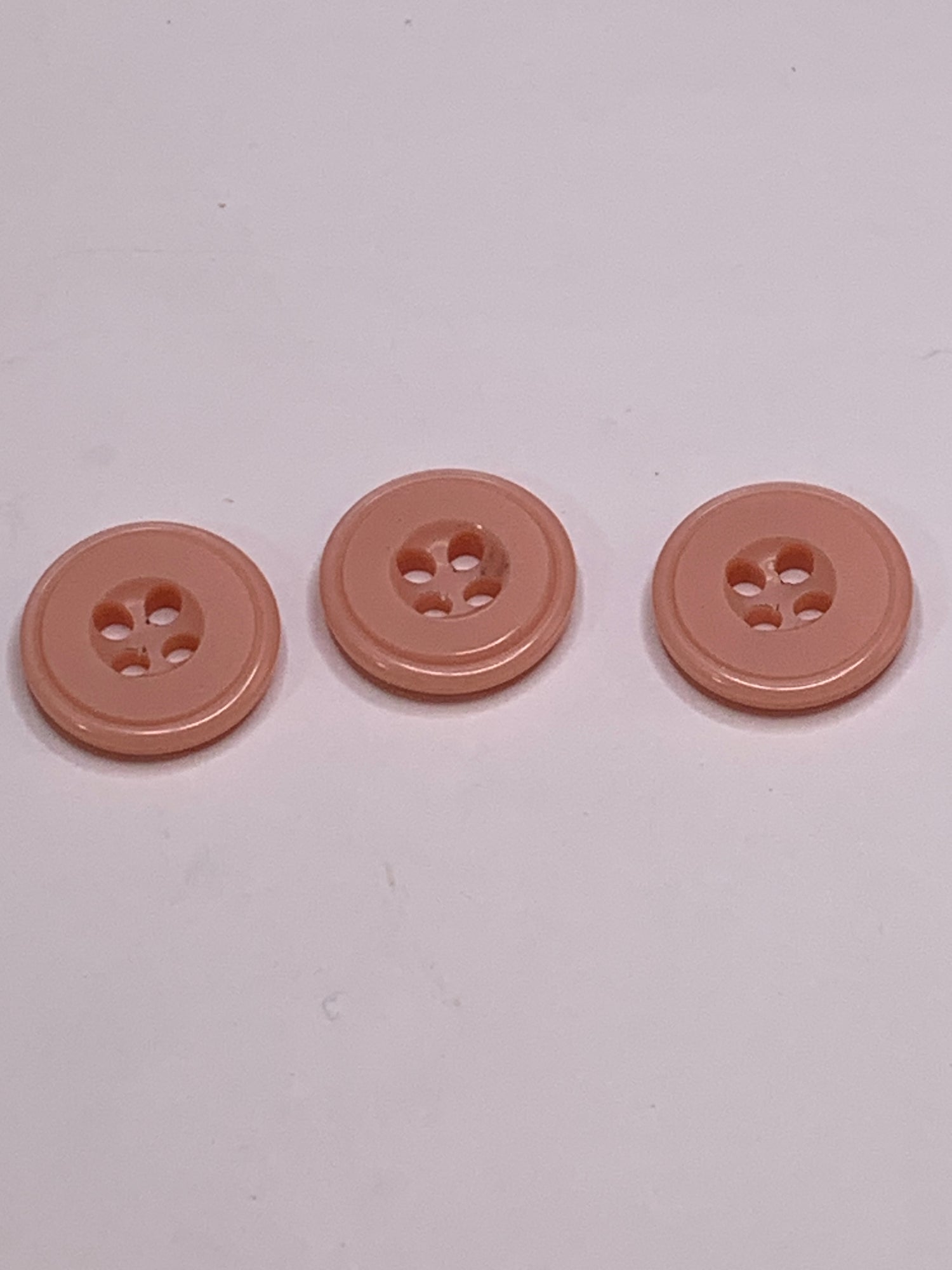 Vintage 3 Round Plastic Buttons, 4 Holes, Pink, 1.2 cm, New/Old Stock