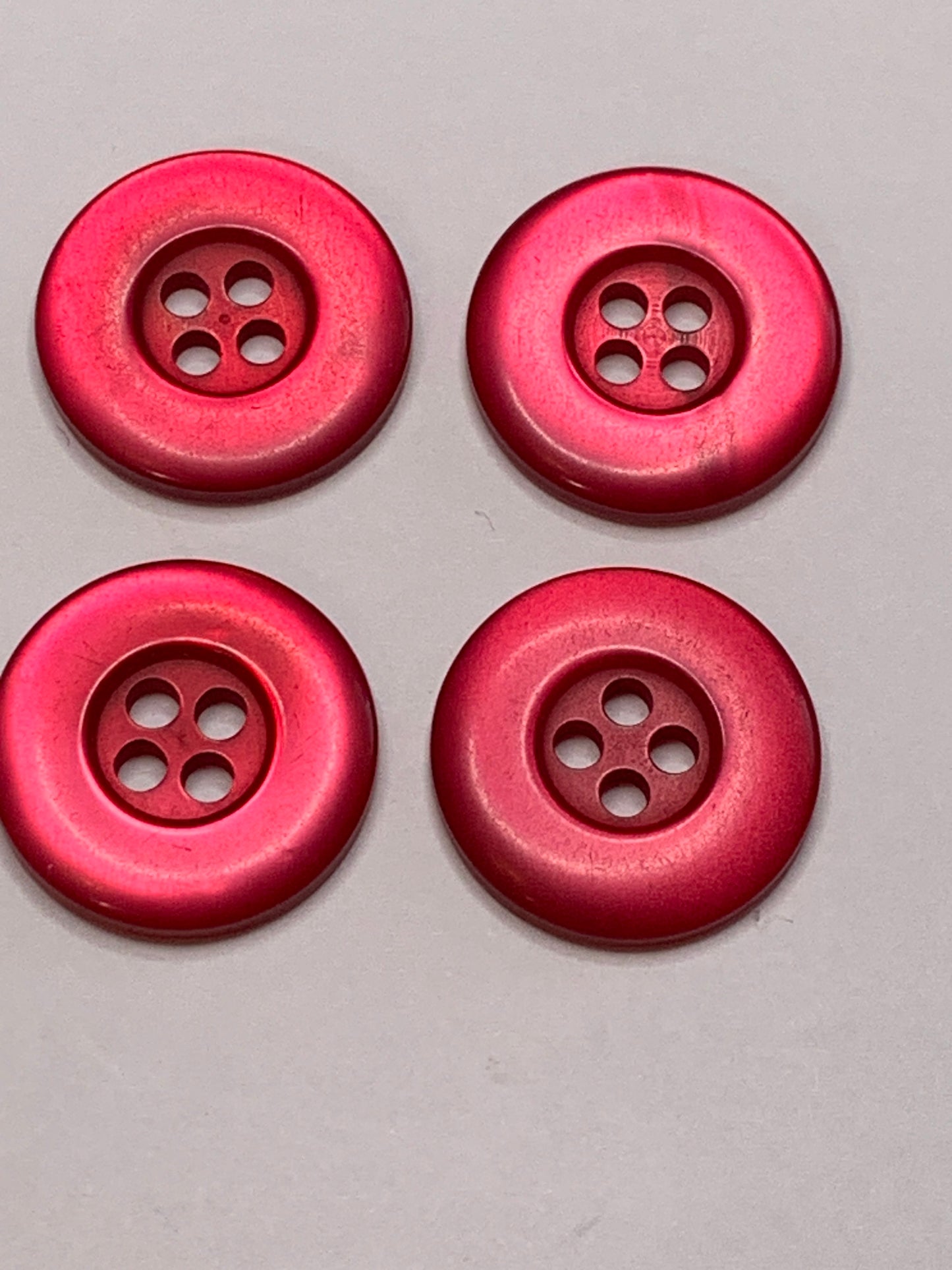 Vintage 4 Round Plastic Buttons, 4 Holes, Pink, 2.0 cm, New/Old Stock