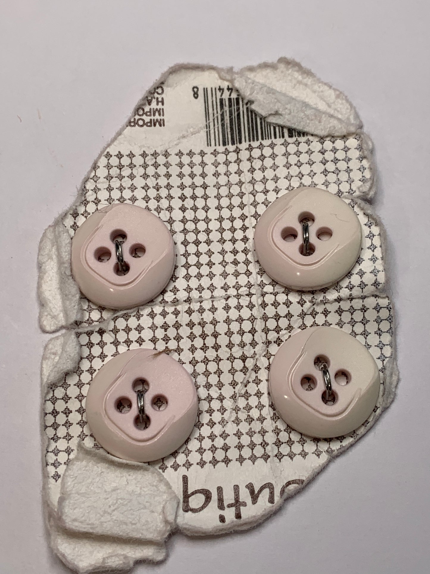 Vintage 4 Round Plastic Buttons, 4 Holes, Pink, 1.5 cm, New/Old Stock
