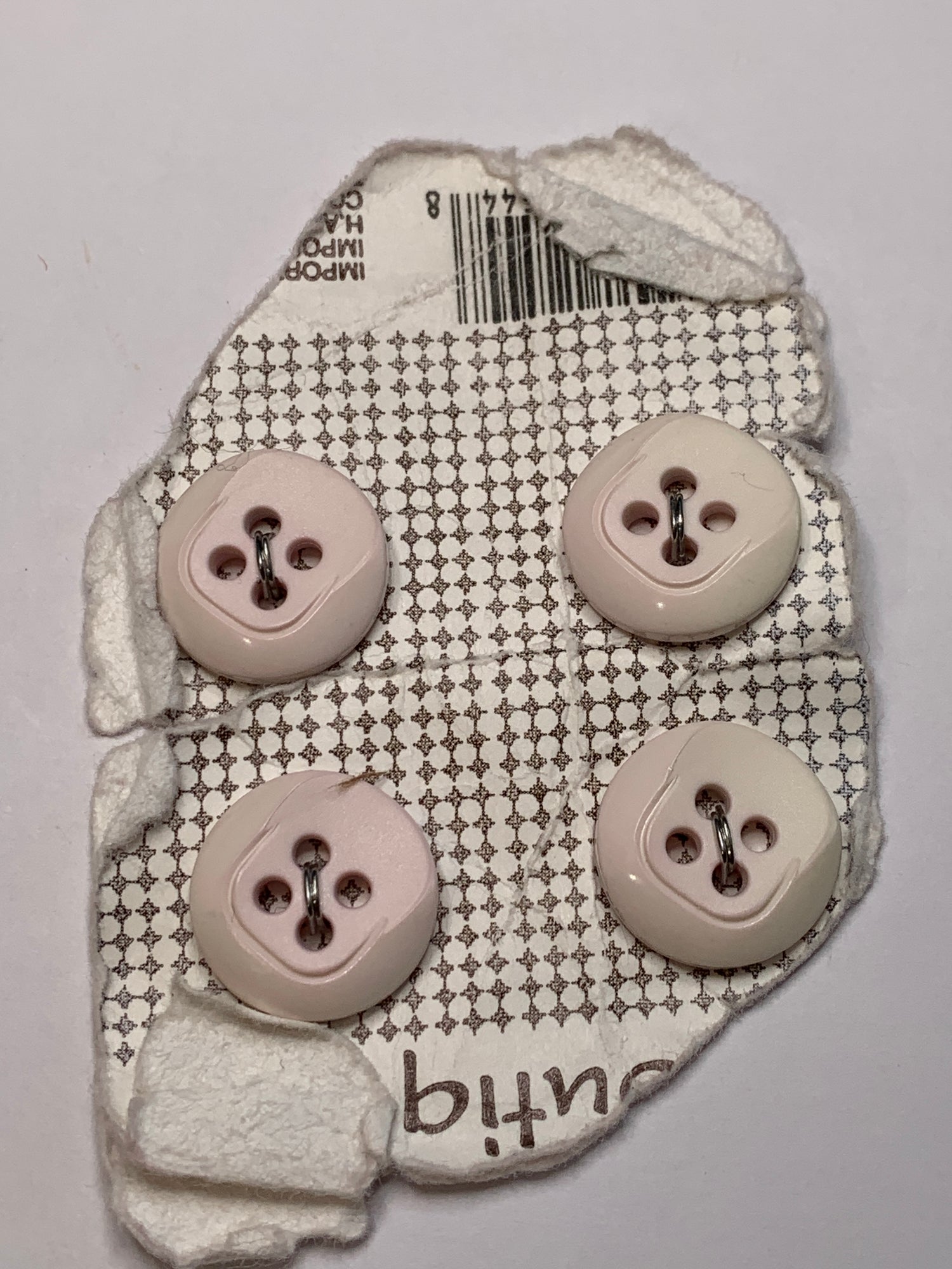 Vintage 4 Round Plastic Buttons, 4 Holes, Pink, 1.5 cm, New/Old Stock