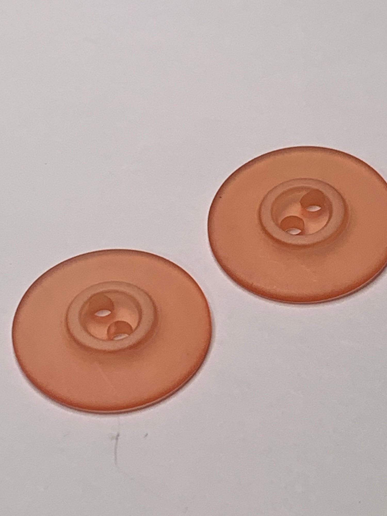 Vintage 2 Round Plastic Buttons, 2 Holes, Pink, 2.0 cm, New/Old Stock