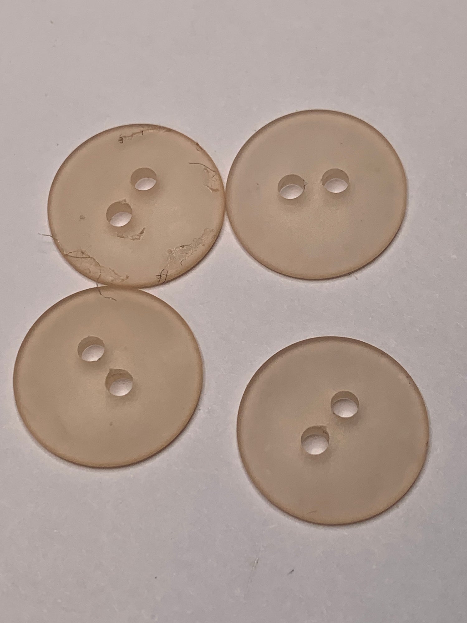 Vintage 4 Round Plastic Buttons, 2 Holes, Pink, 1.5 cm, New/Old Stock