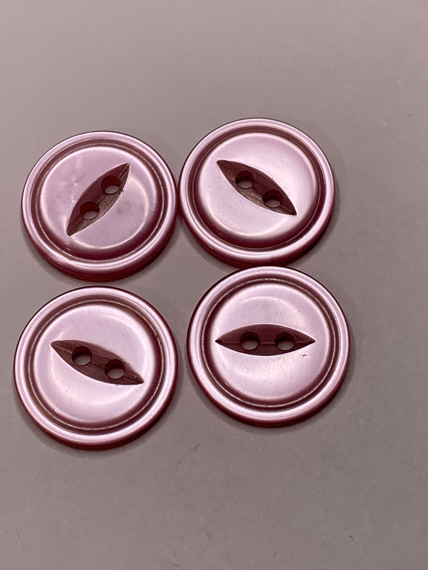 Vintage 4 Round Plastic Buttons, 2 Holes, Pink, 1.8 cm, New/Old Stock