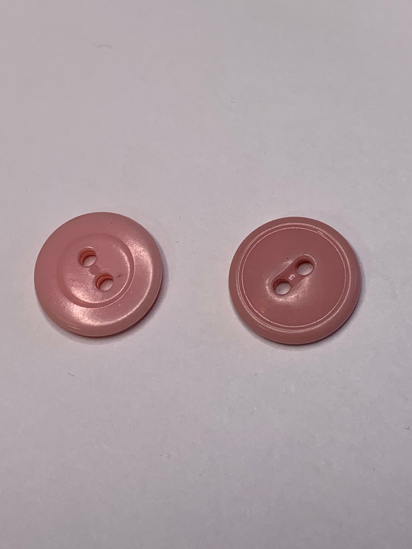 Vintage 2 Round Plastic Buttons, 2 Holes, Pink, 1.5 cm, New/Old Stock