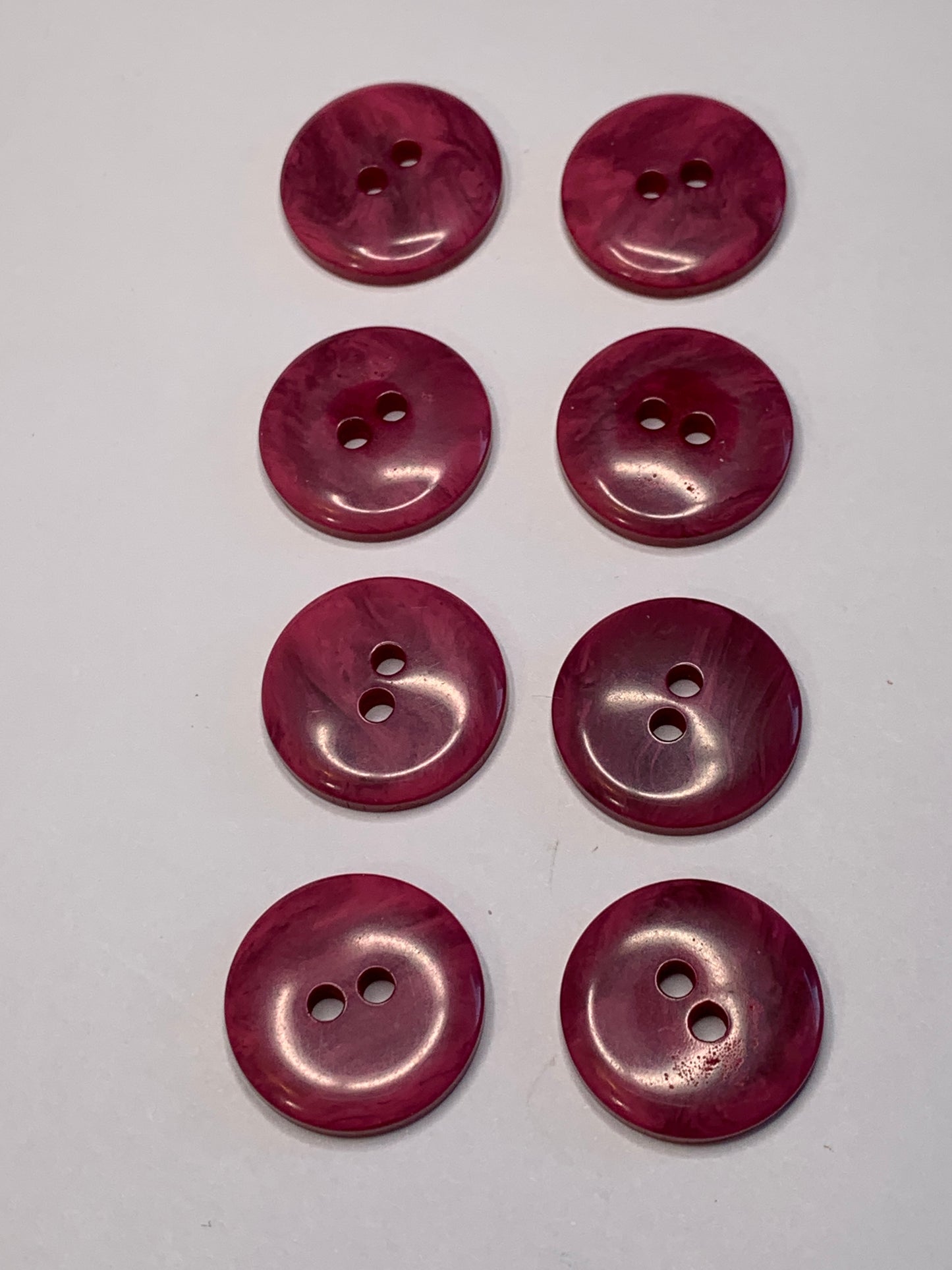 Vintage 8 Round Plastic Buttons, 2 Holes, Pink, 2.0 cm, New/Old Stock